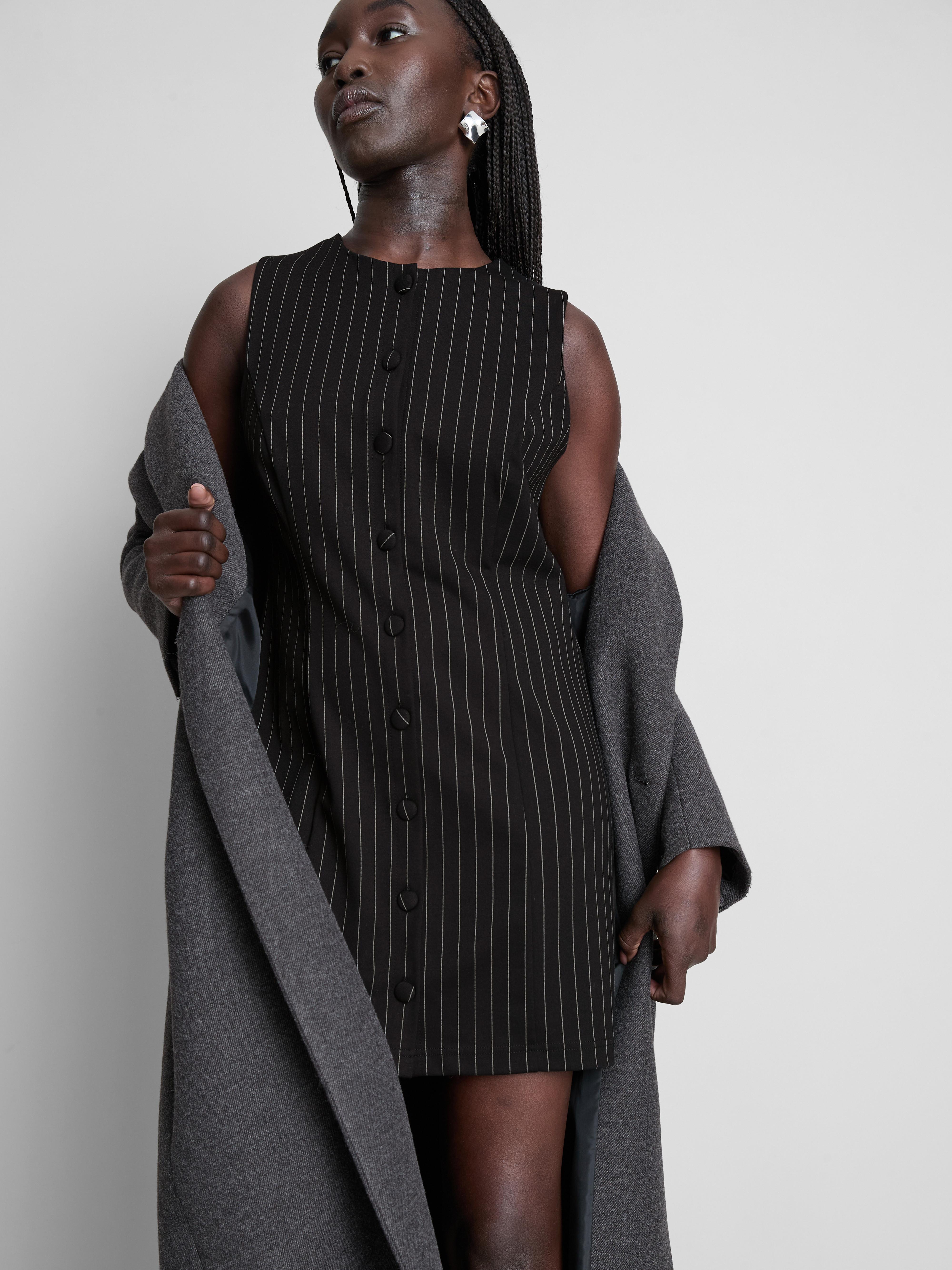 Women's Black Pinstripe Mini Shift Dress