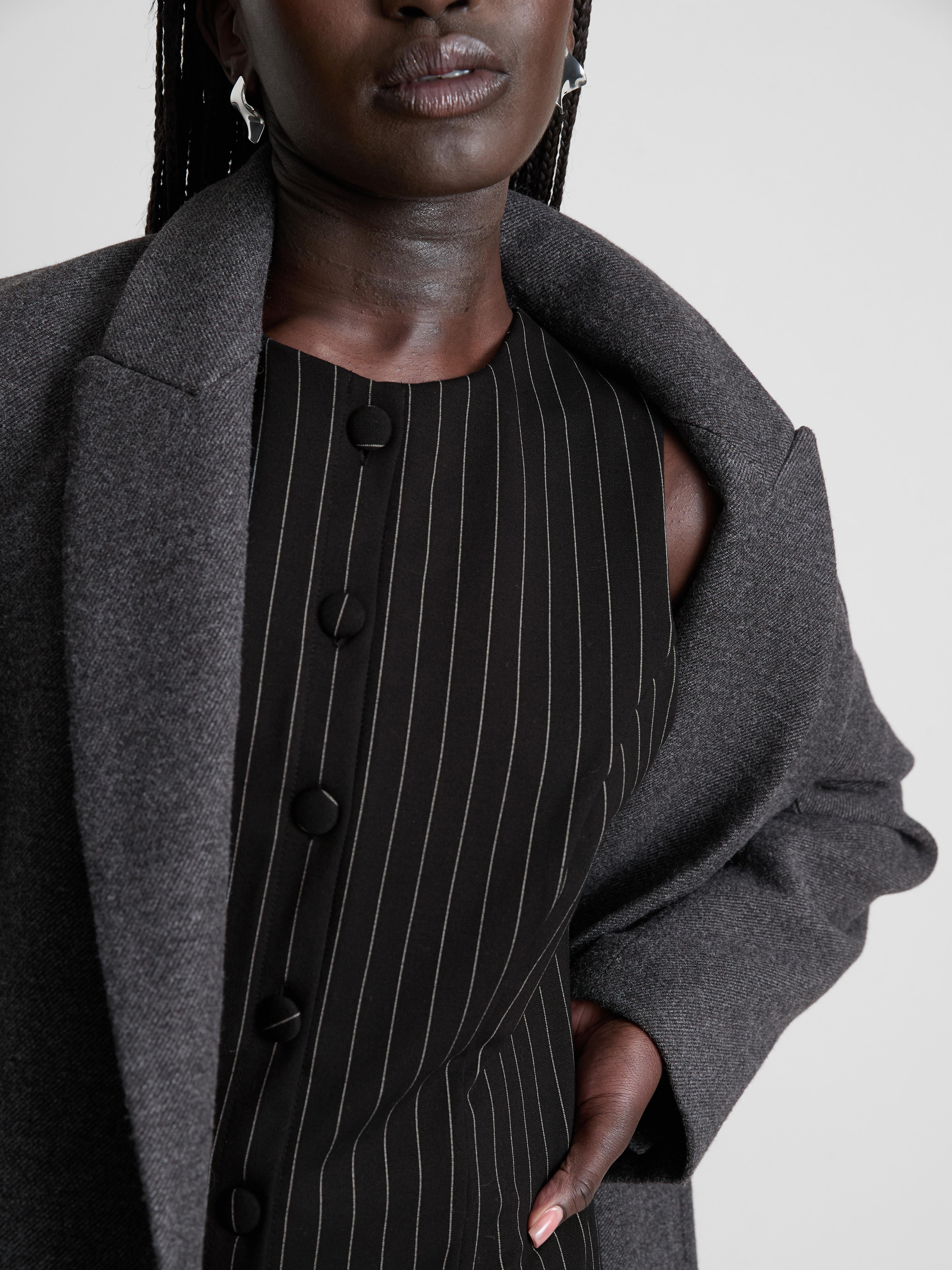 Women's Black Pinstripe Mini Shift Dress