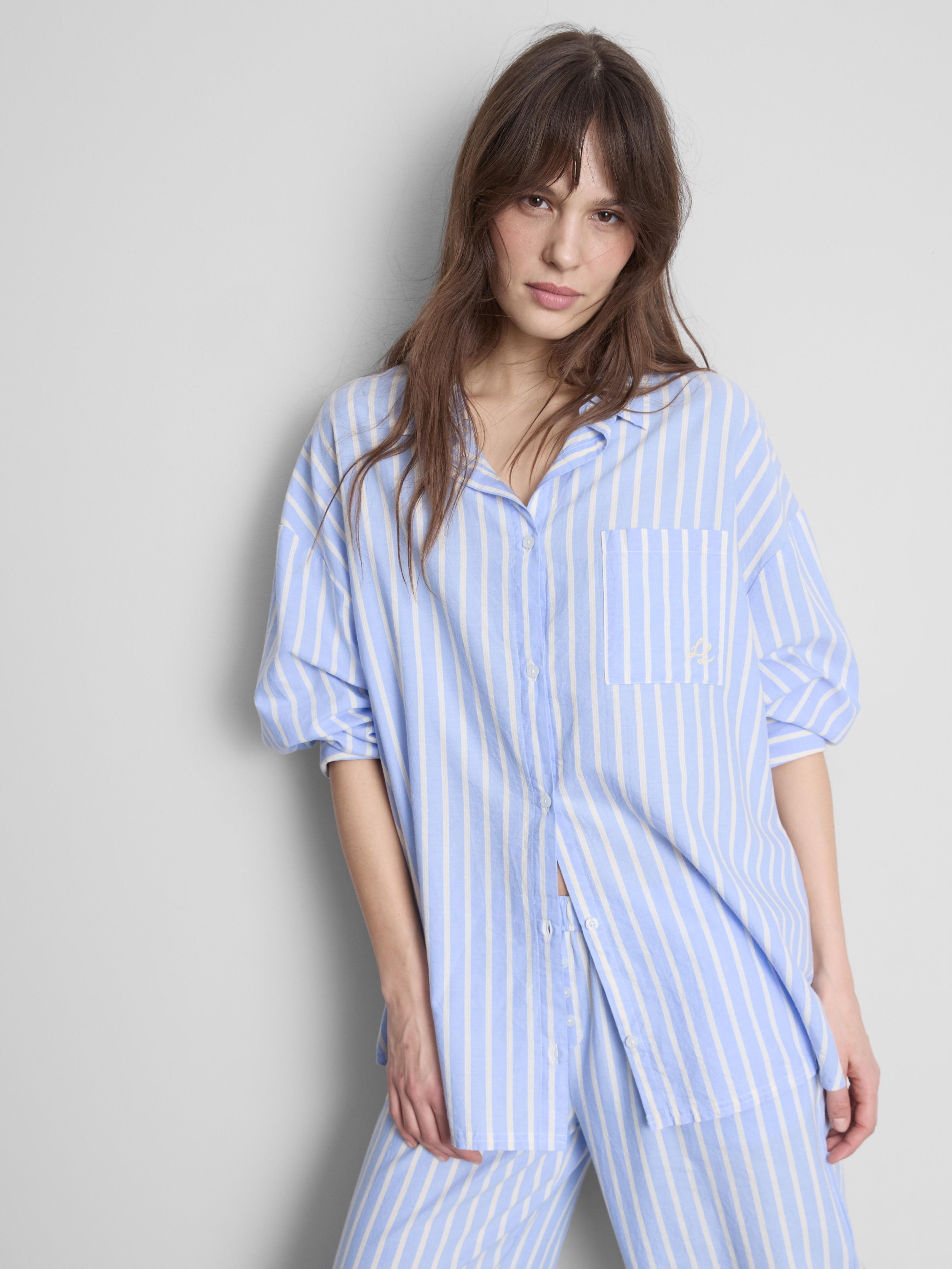 Cotton Striped Oxford Pyjama Shirt