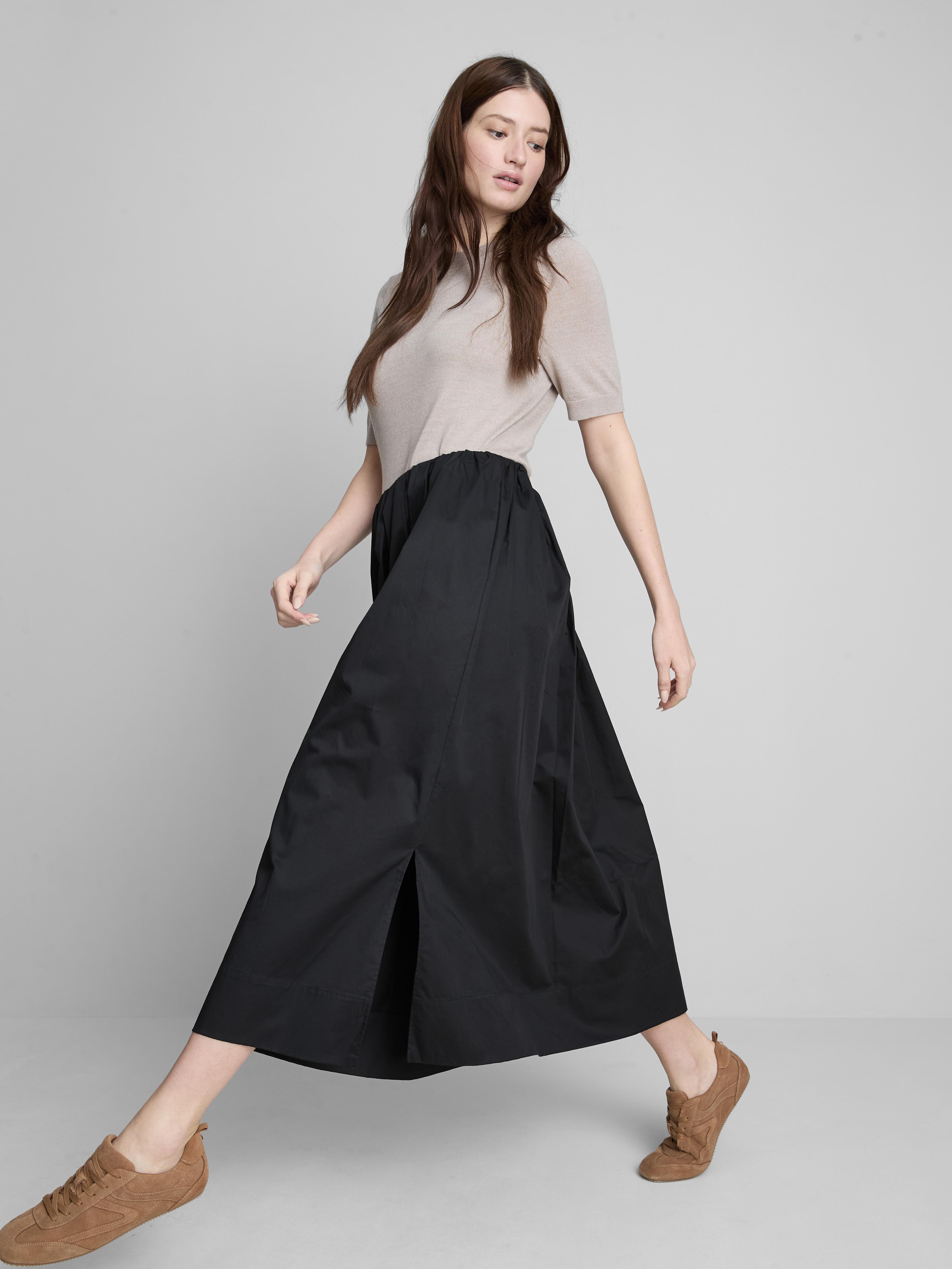 Women's Black The Edit Circle Cotton Midi Skirt