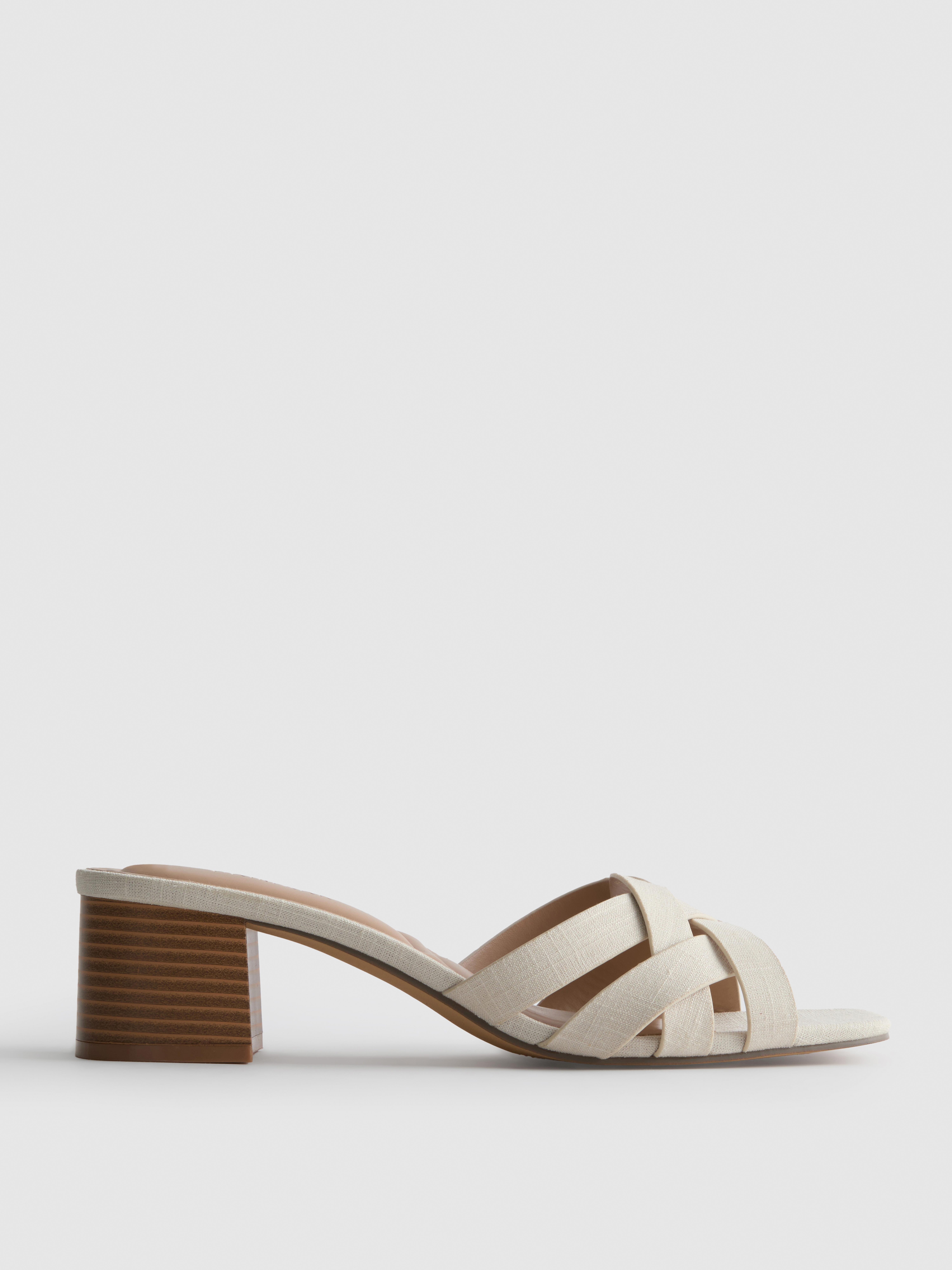 Weave Strap Block Heel Mules