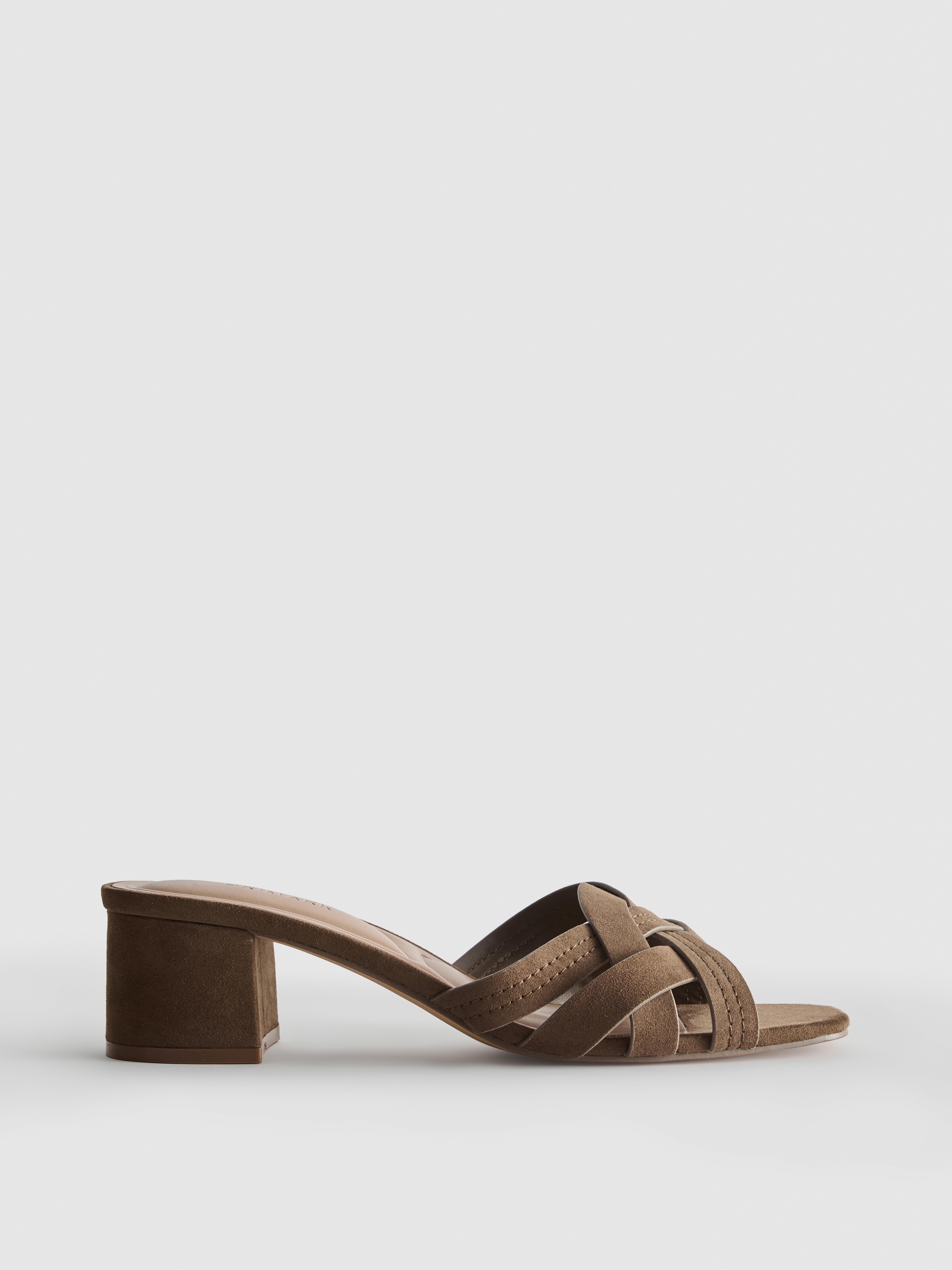 Weave Strap Block Heel Mules
