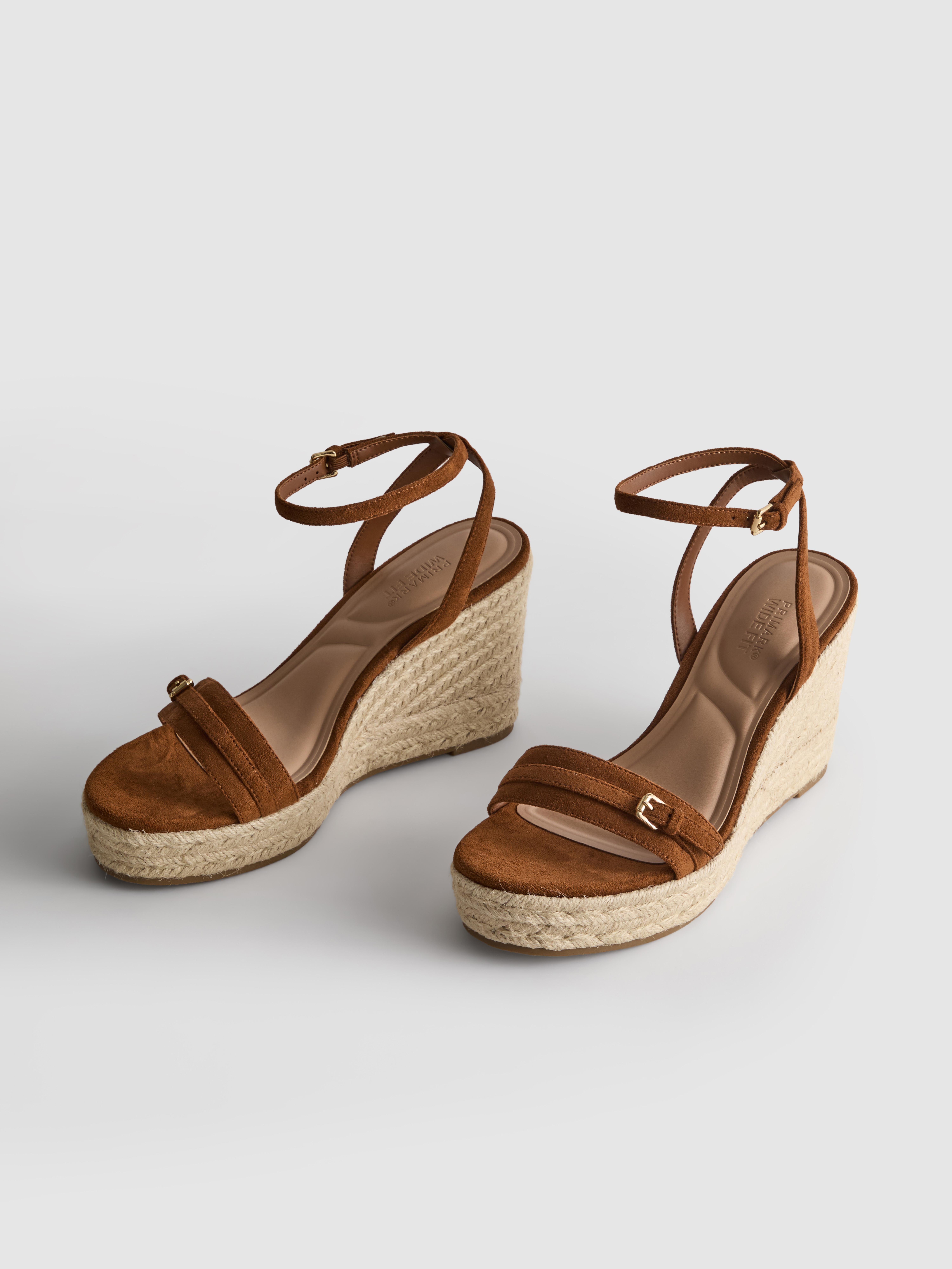 Wide-Fit Buckle-Detail Wedge Sandals