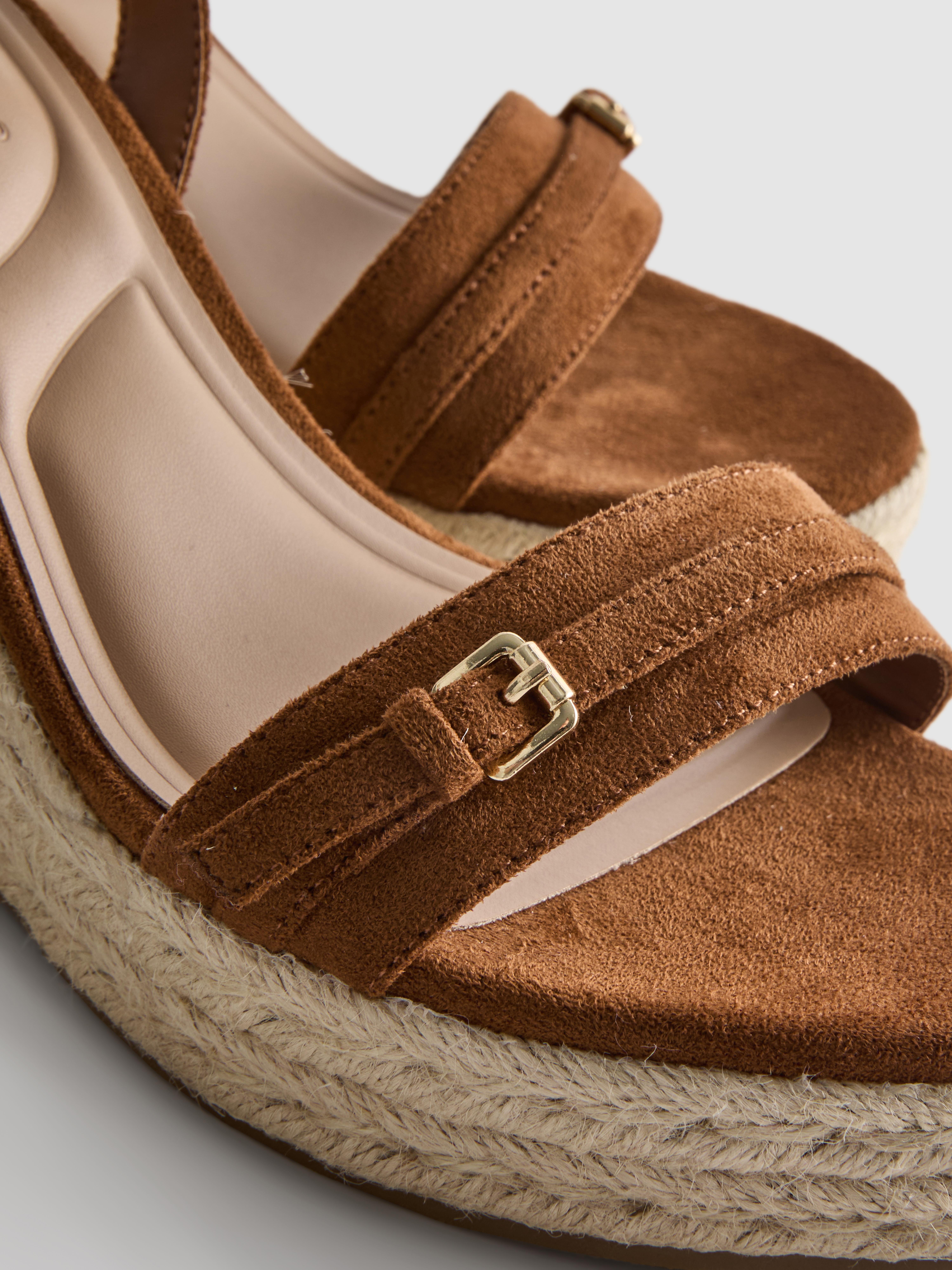 Wide-Fit Buckle-Detail Wedge Sandals