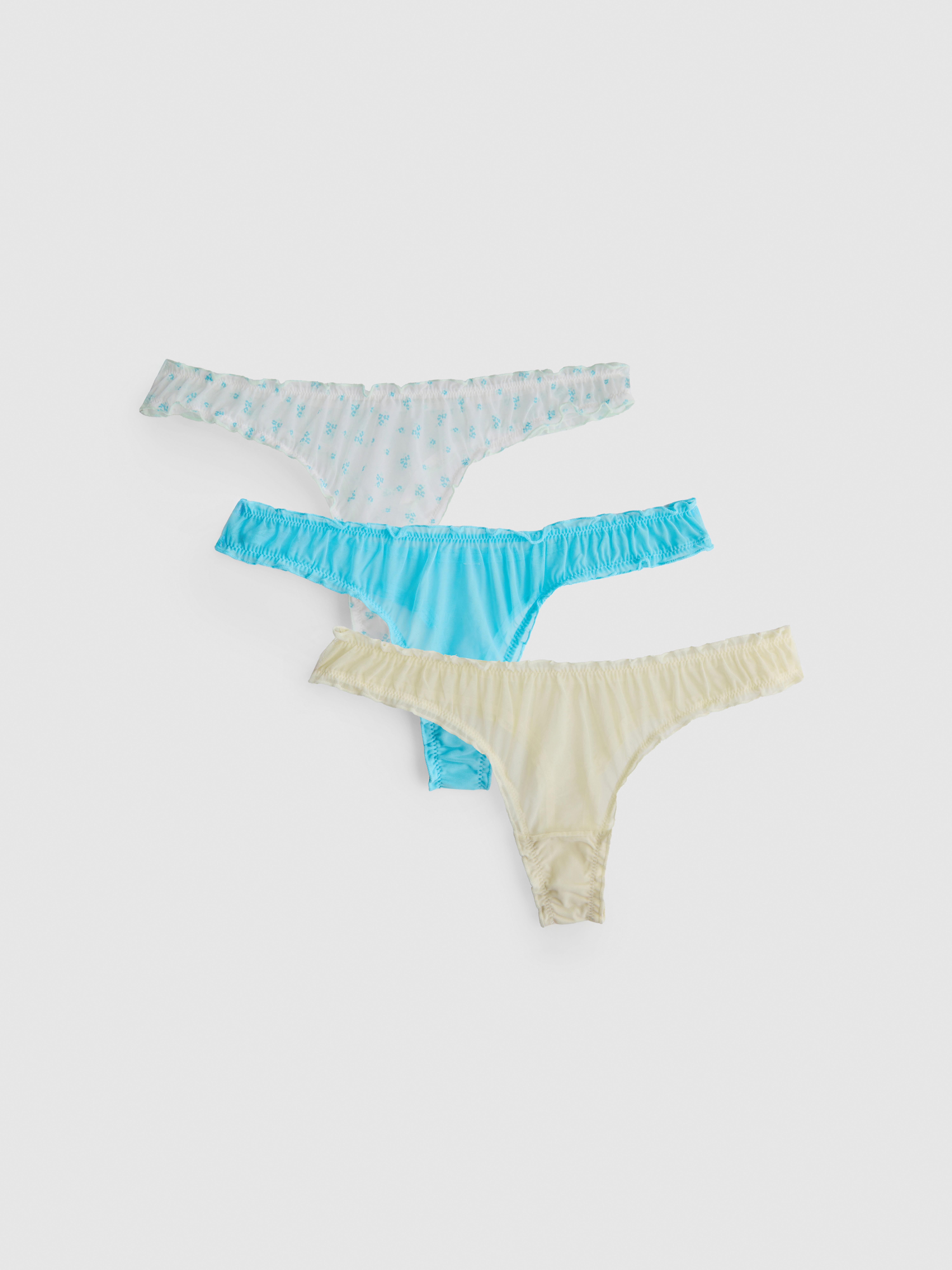 3pk Ruffle Mesh Thongs
