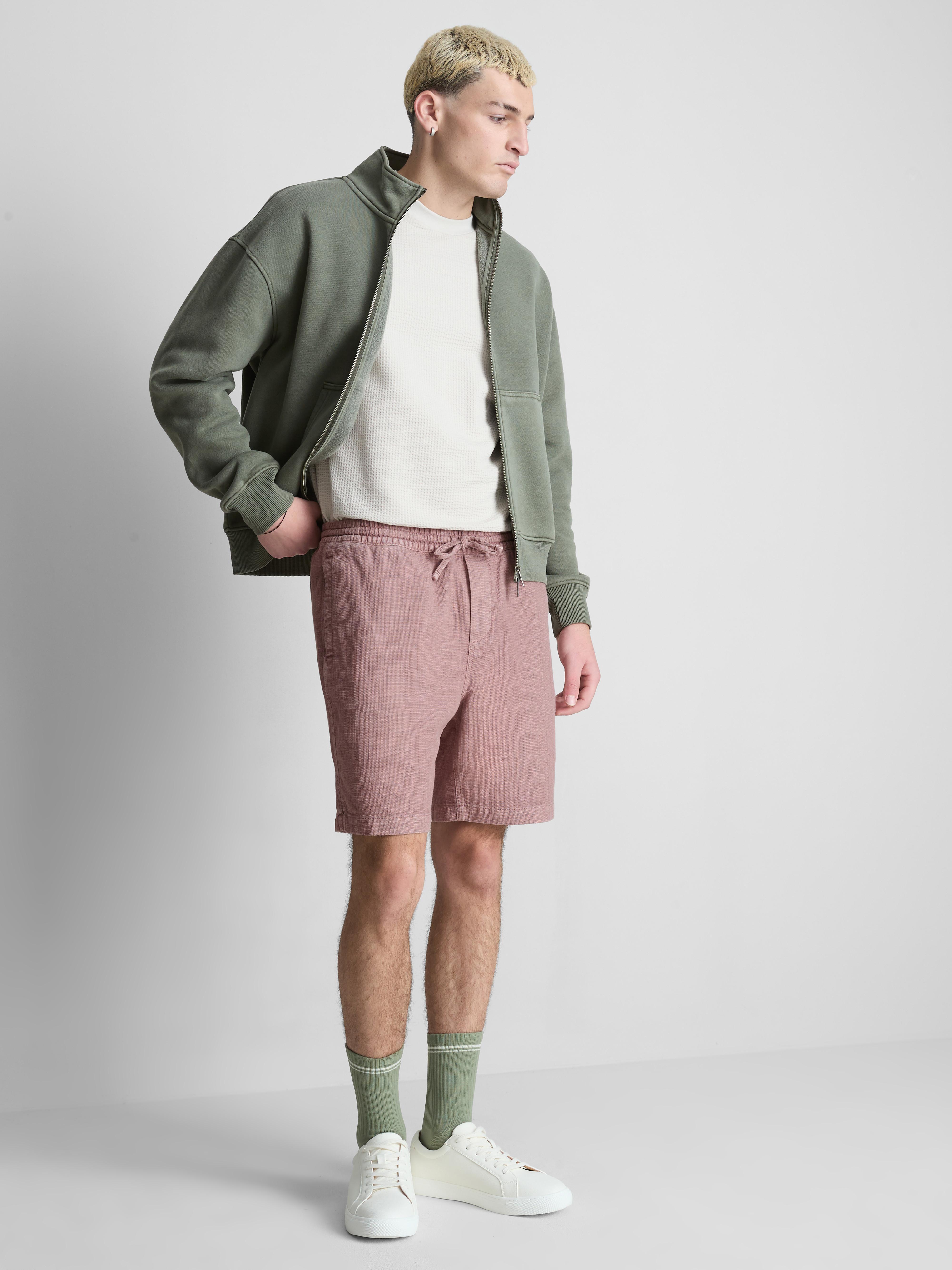 Textured Drawstring Shorts Pink