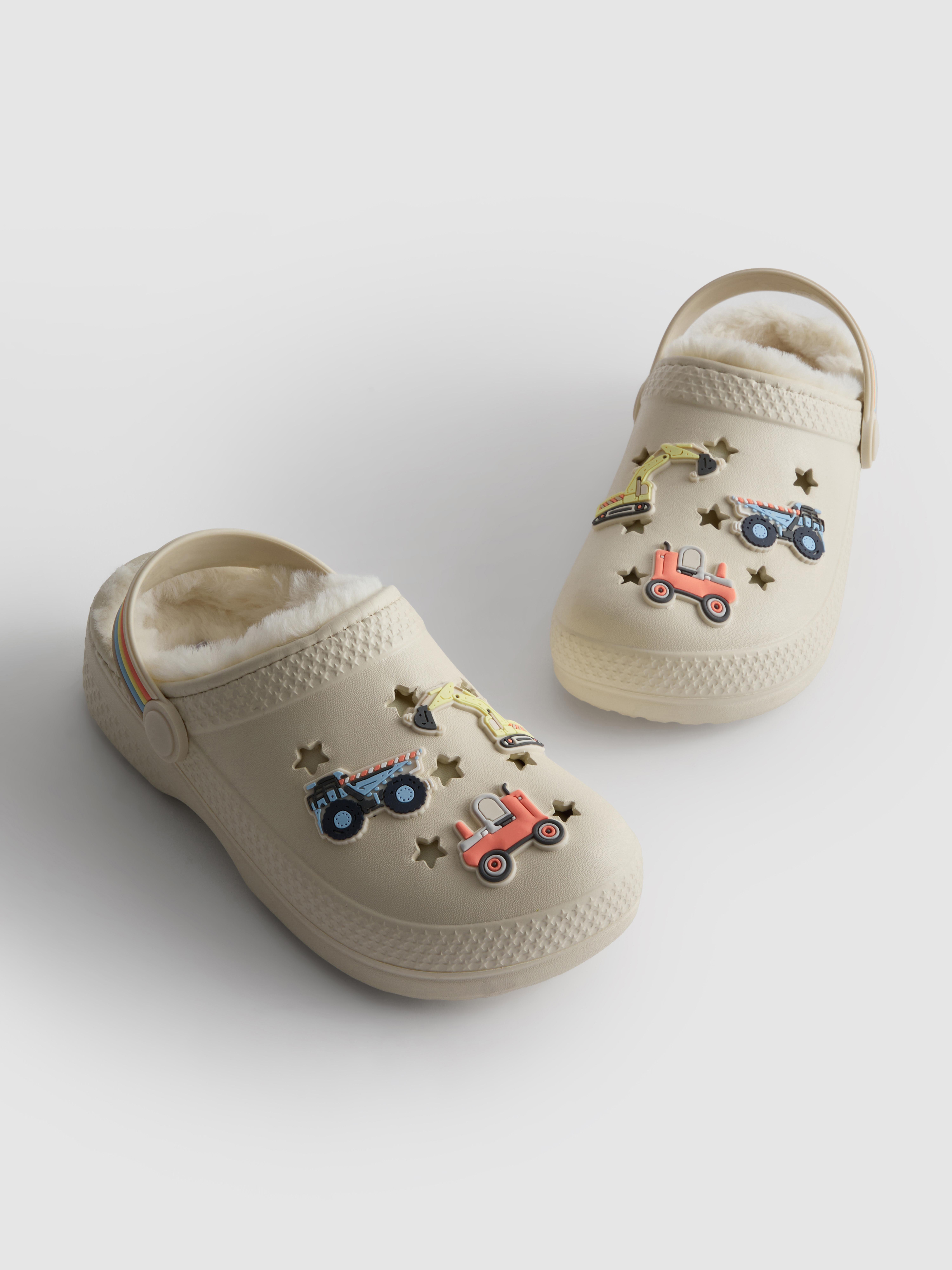 Boys Ivory Digger Faux Fur Lined Clog Slippers