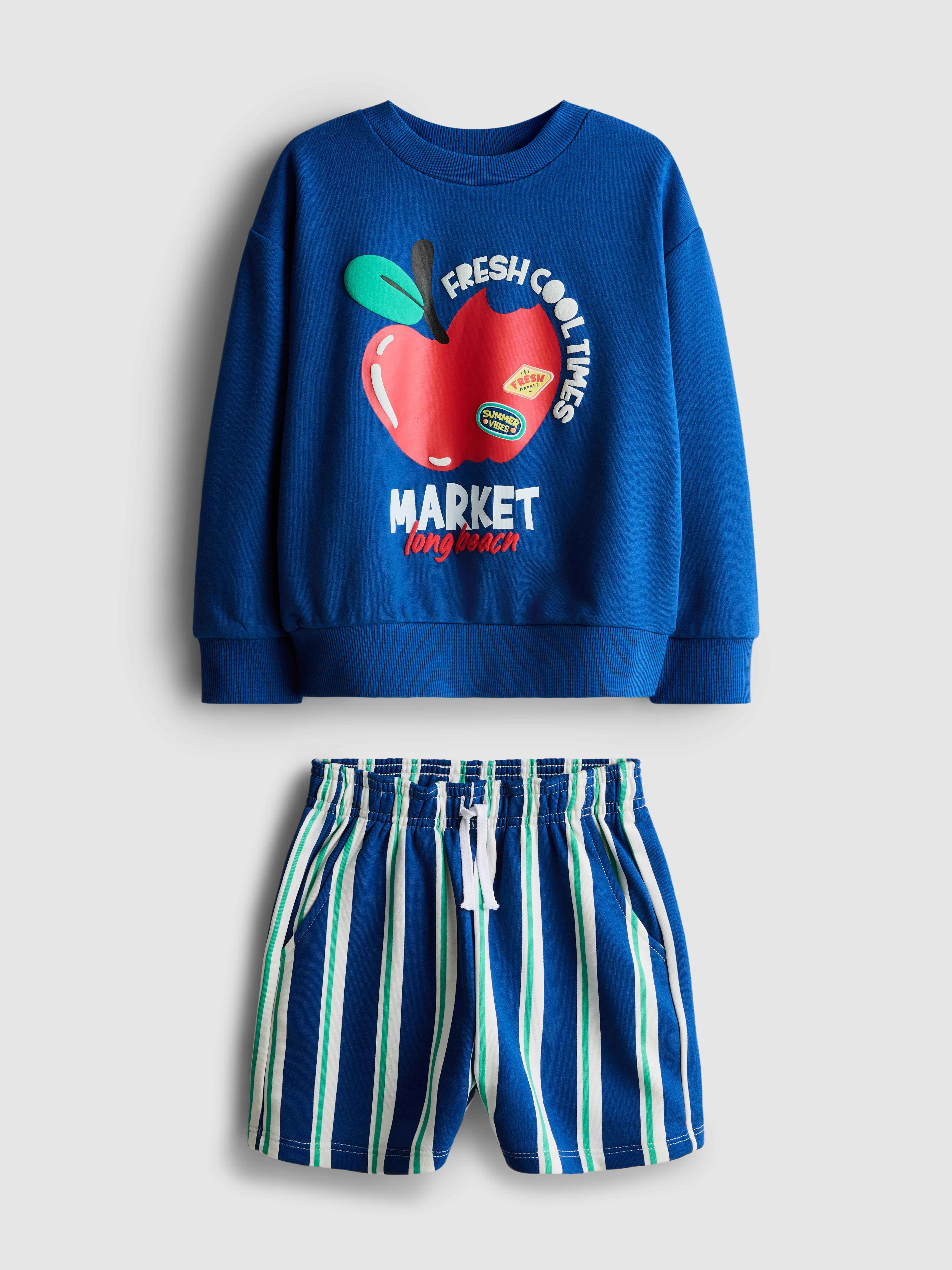 1.5-8yrs | Apple Graphic Sweatshirt and Shorts Set