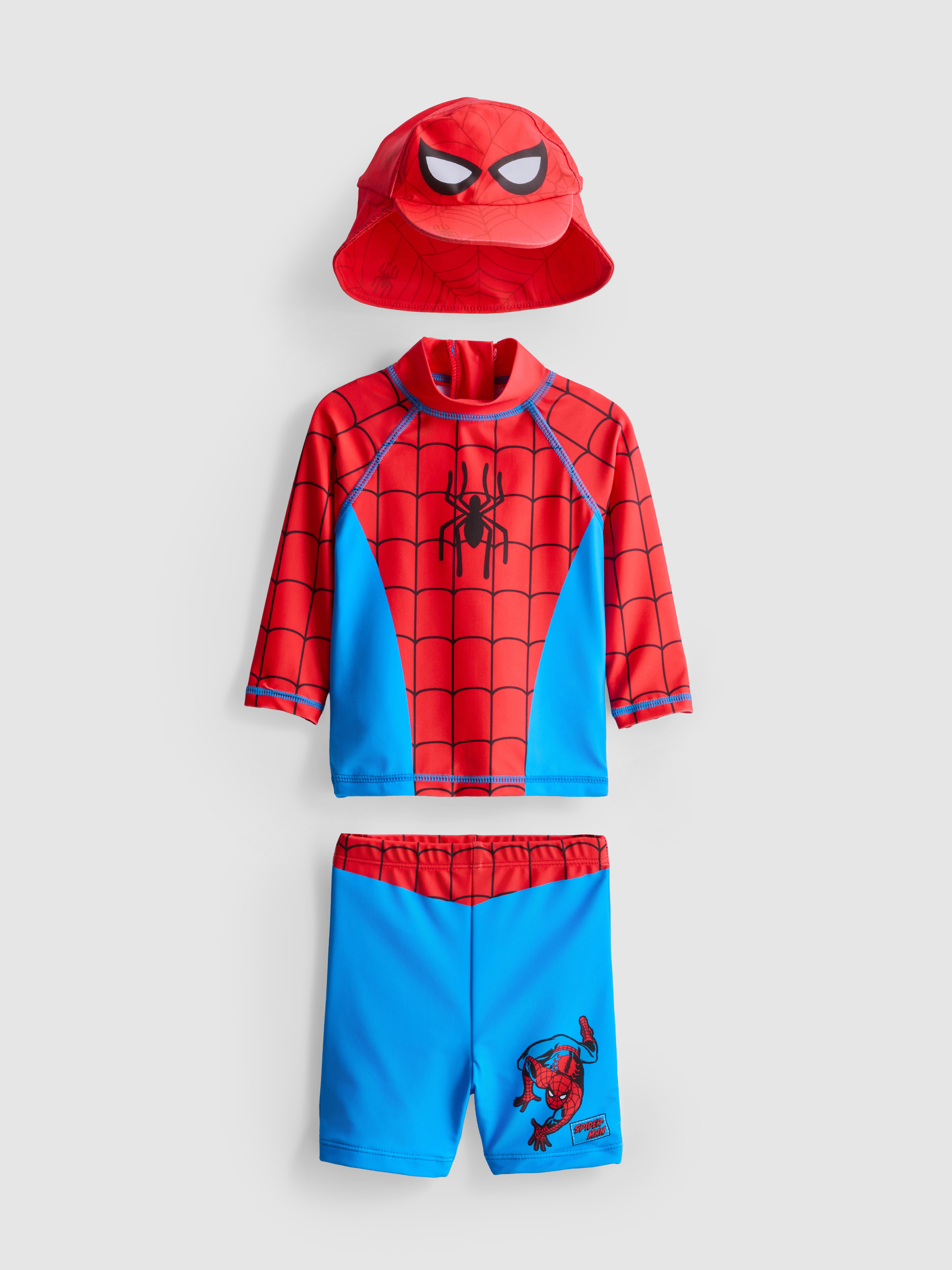 3 - 36 luni | Set de înot cu bluză, pantaloni scurți și pălărie de soare Omul-Păianjen MARVEL