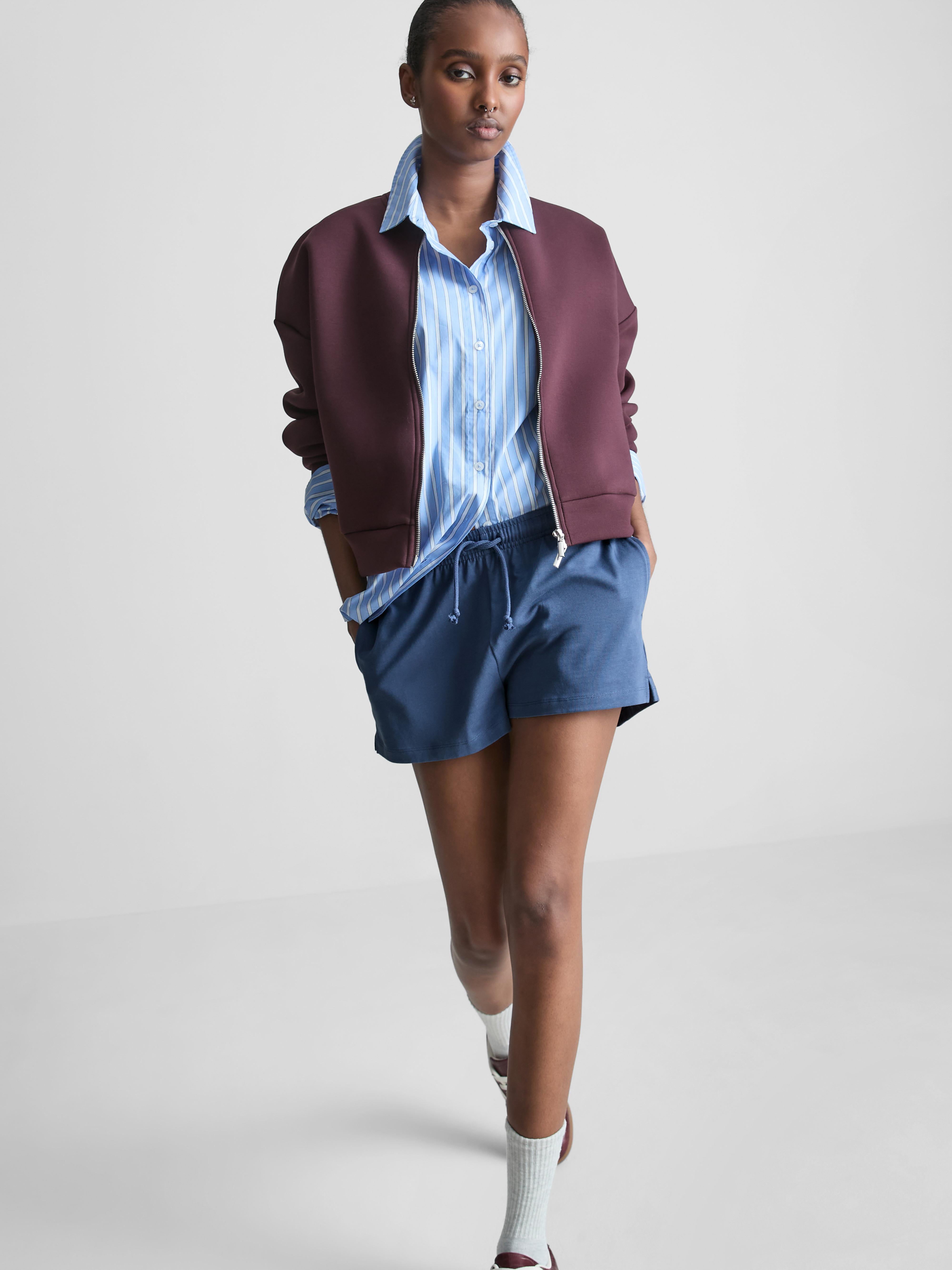 Pantalones cortos de algodón con cordón de ajuste Azul marino