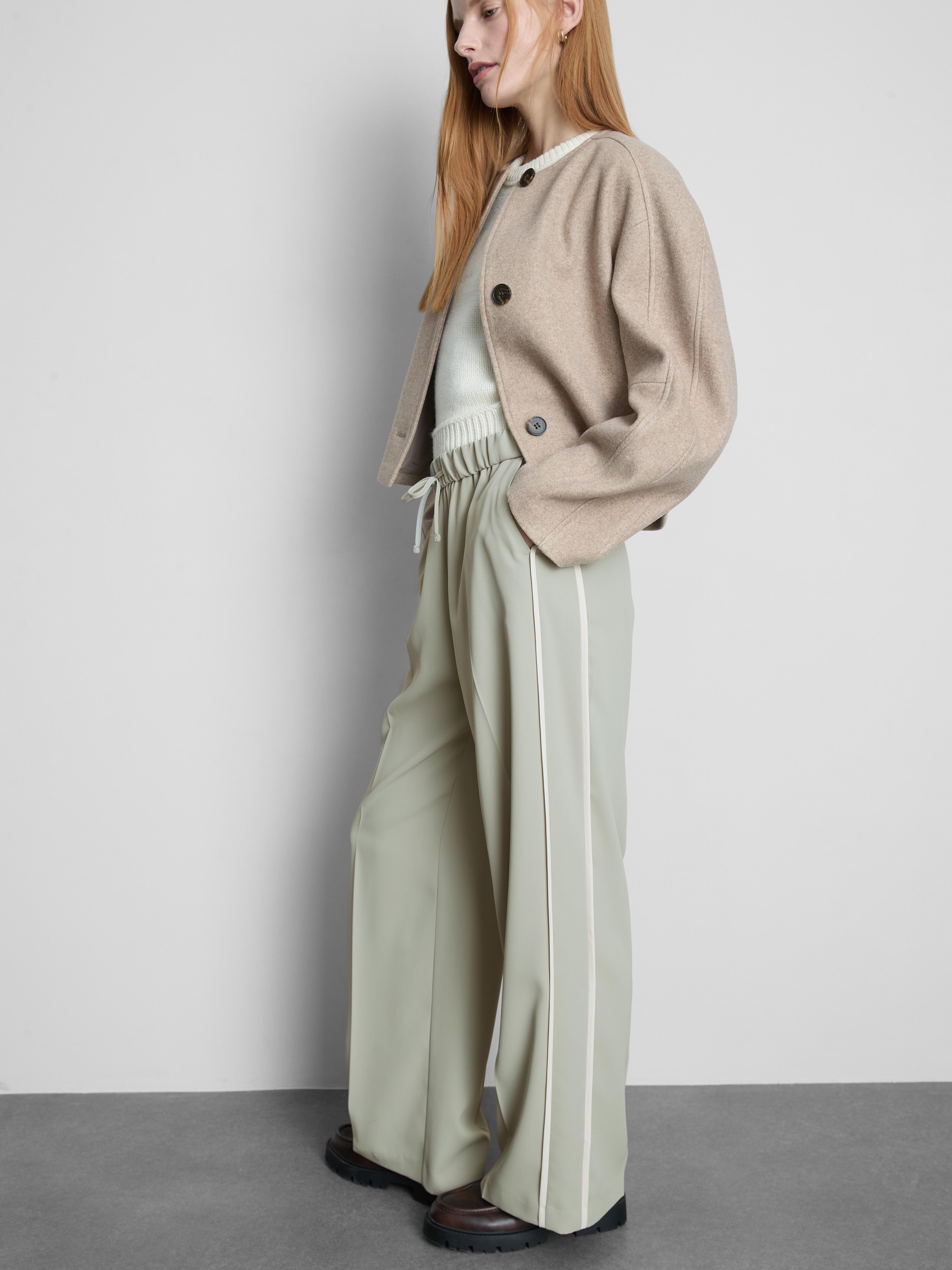 Women's Light Green Wide-Leg Side-Stripe Pants