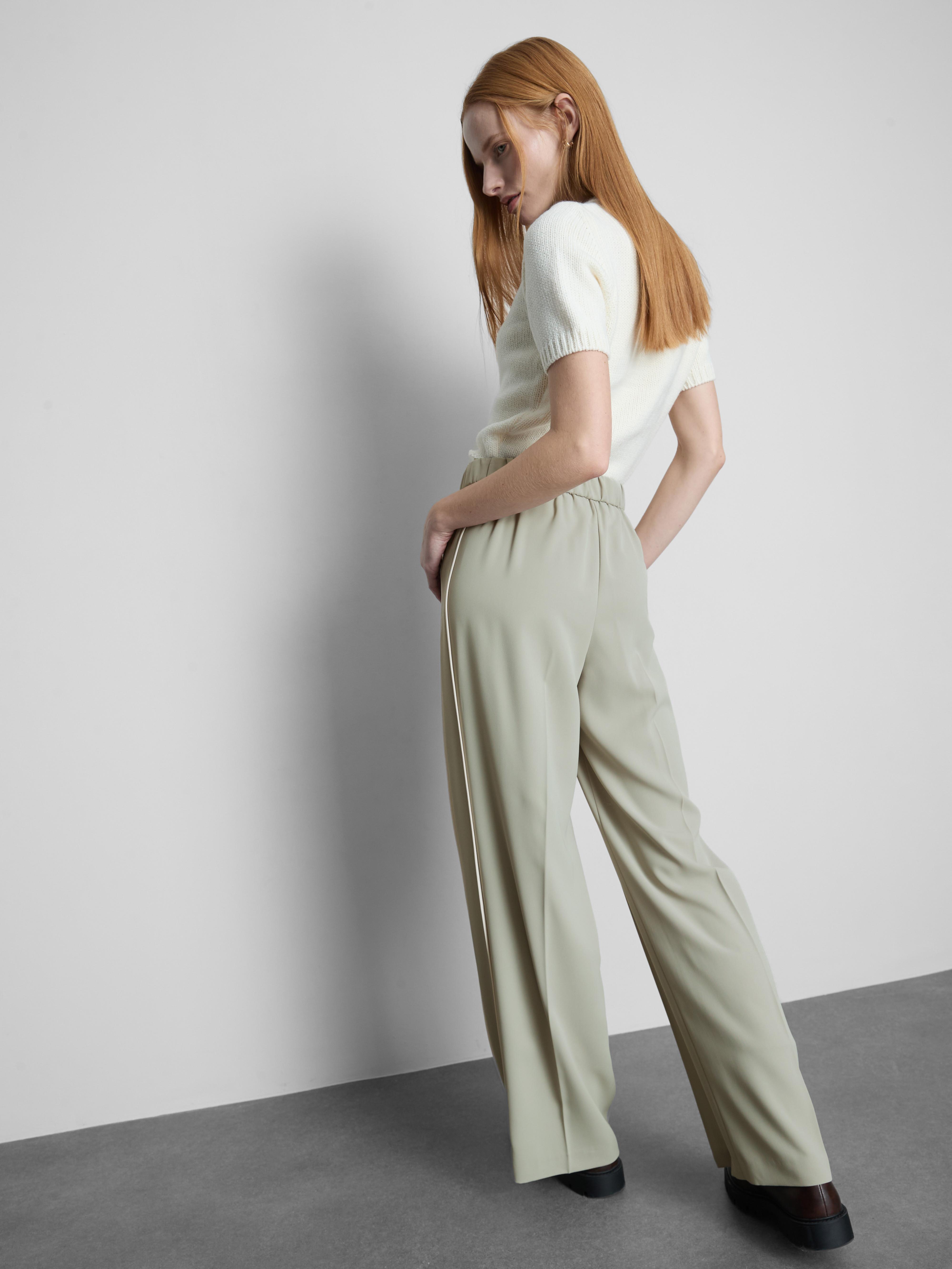 Women's Light Green Wide-Leg Side-Stripe Pants