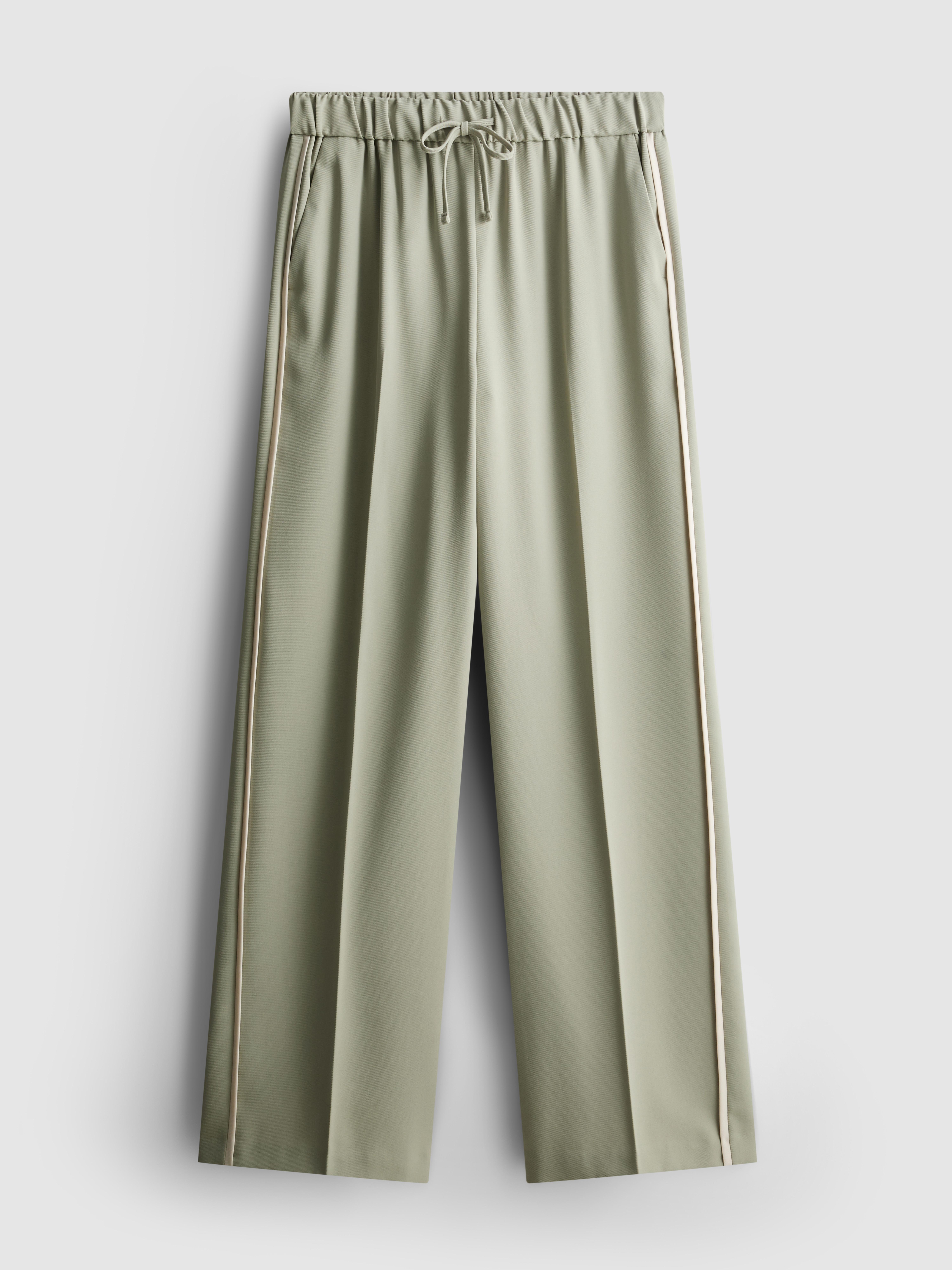 Women's Light Green Wide-Leg Side-Stripe Pants