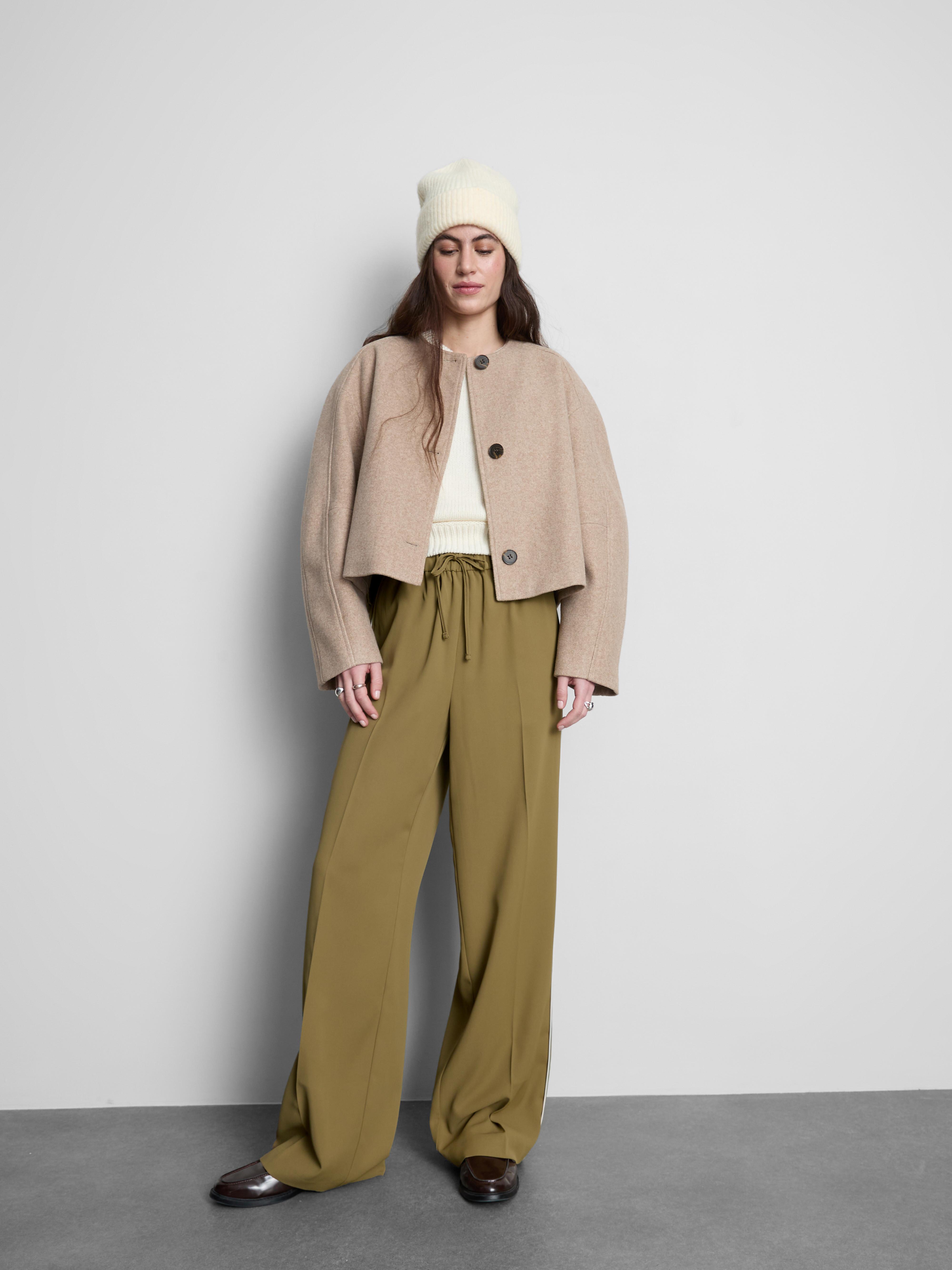 Women's Olive Wide-Leg Side-Stripe Pants