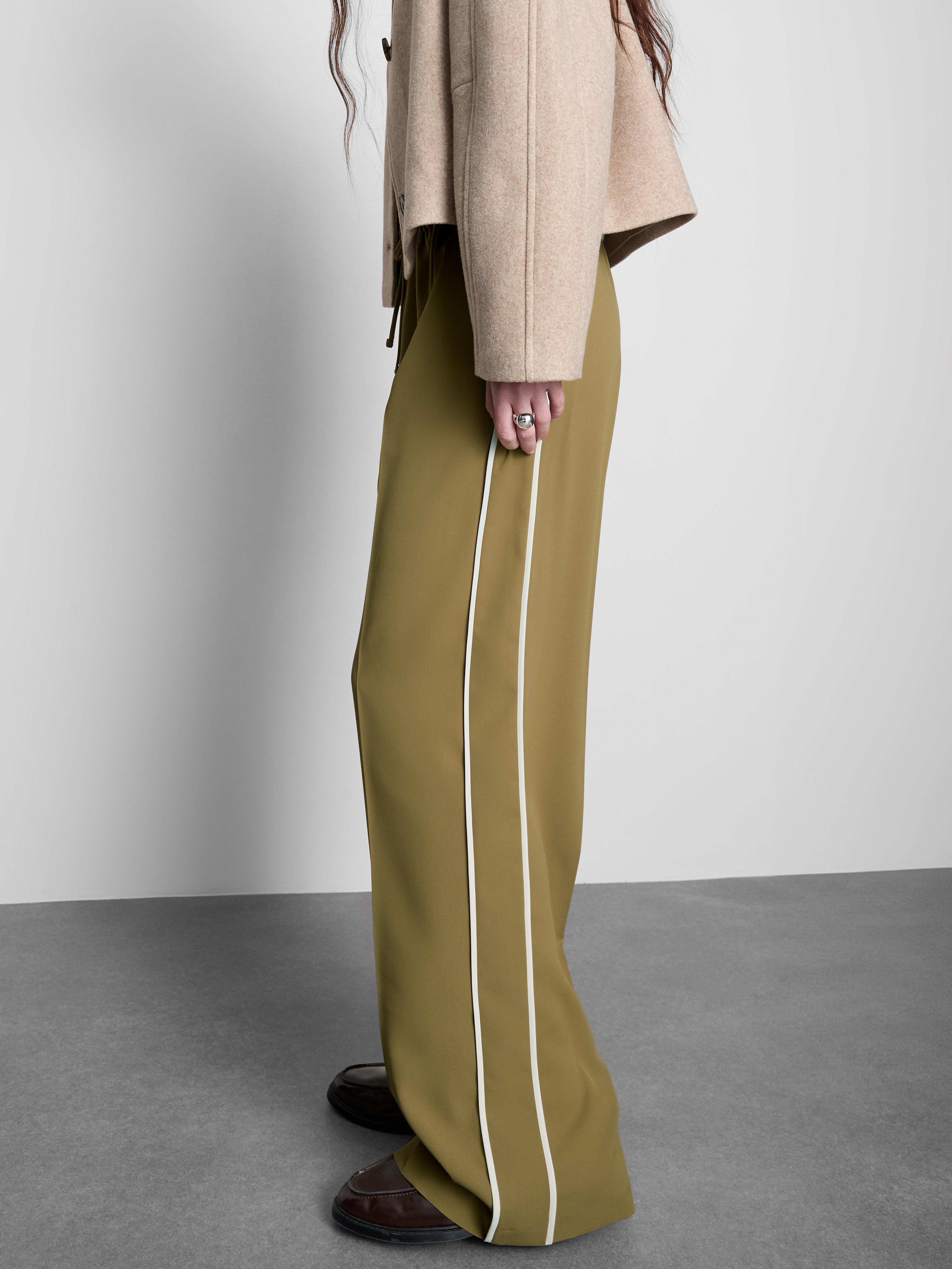 Women's Olive Wide-Leg Side-Stripe Pants