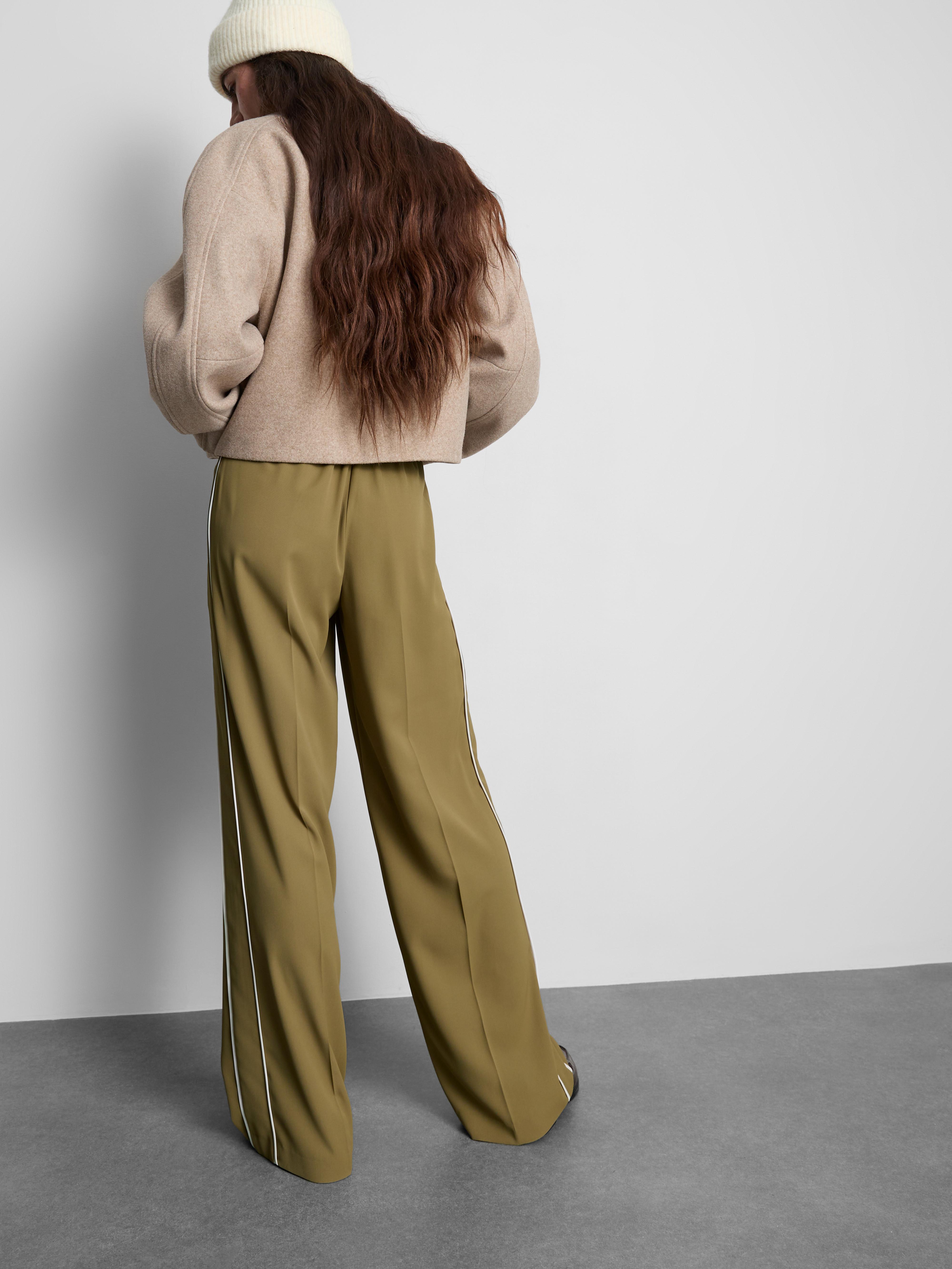 Women's Olive Wide-Leg Side-Stripe Pants