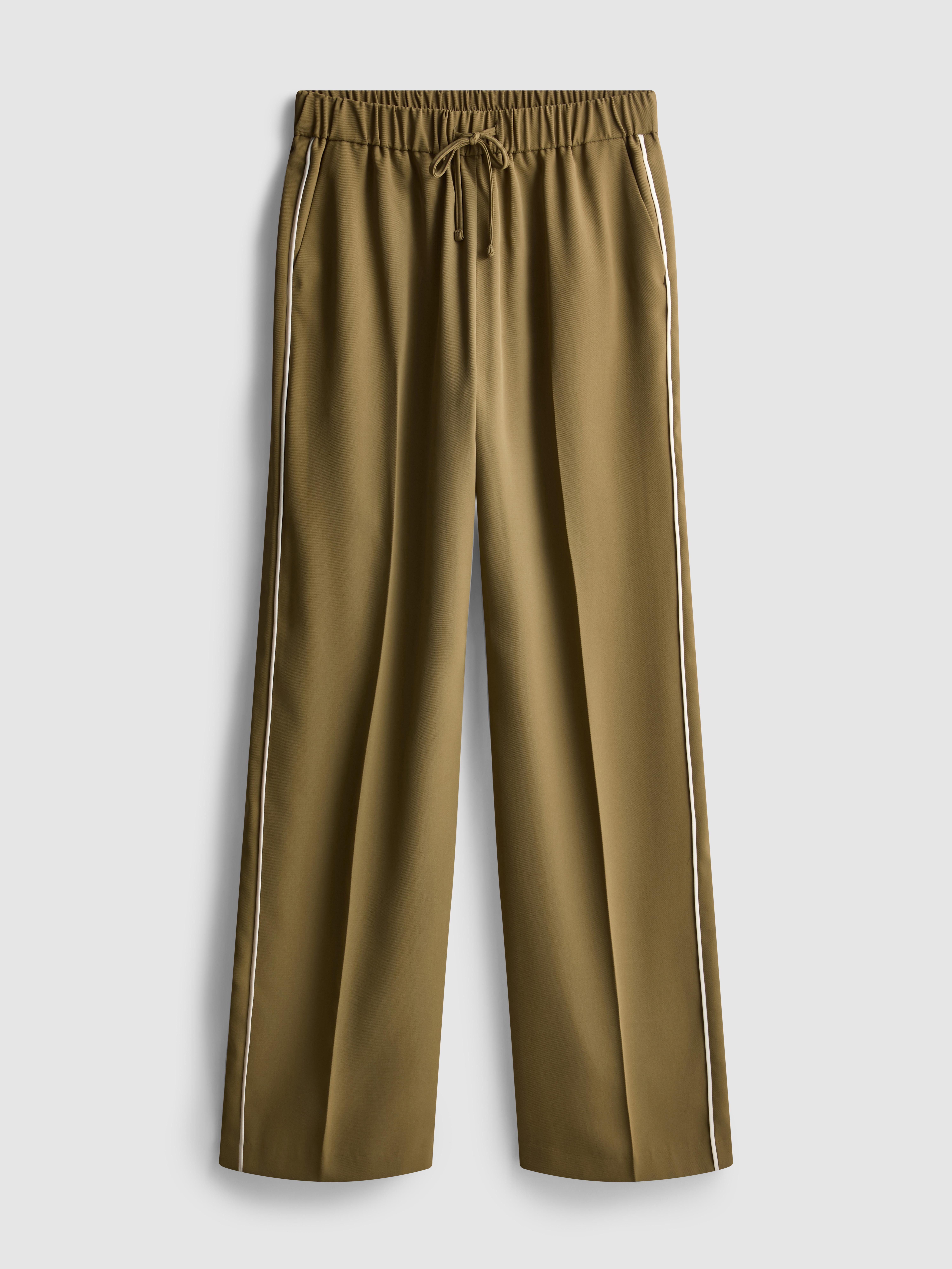 Women's Olive Wide-Leg Side-Stripe Pants