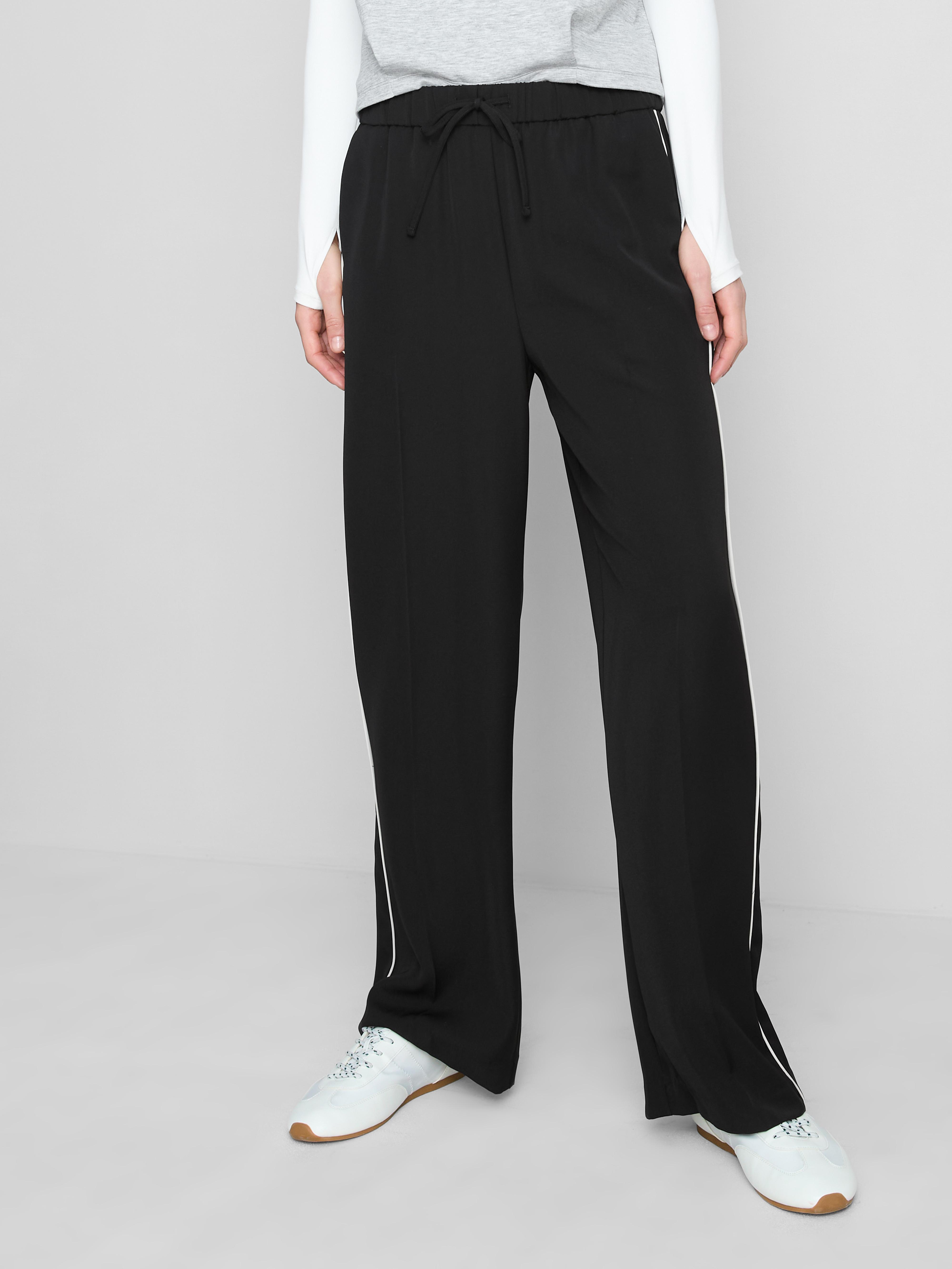 Women's Black Wide-Leg Side-Stripe Pants
