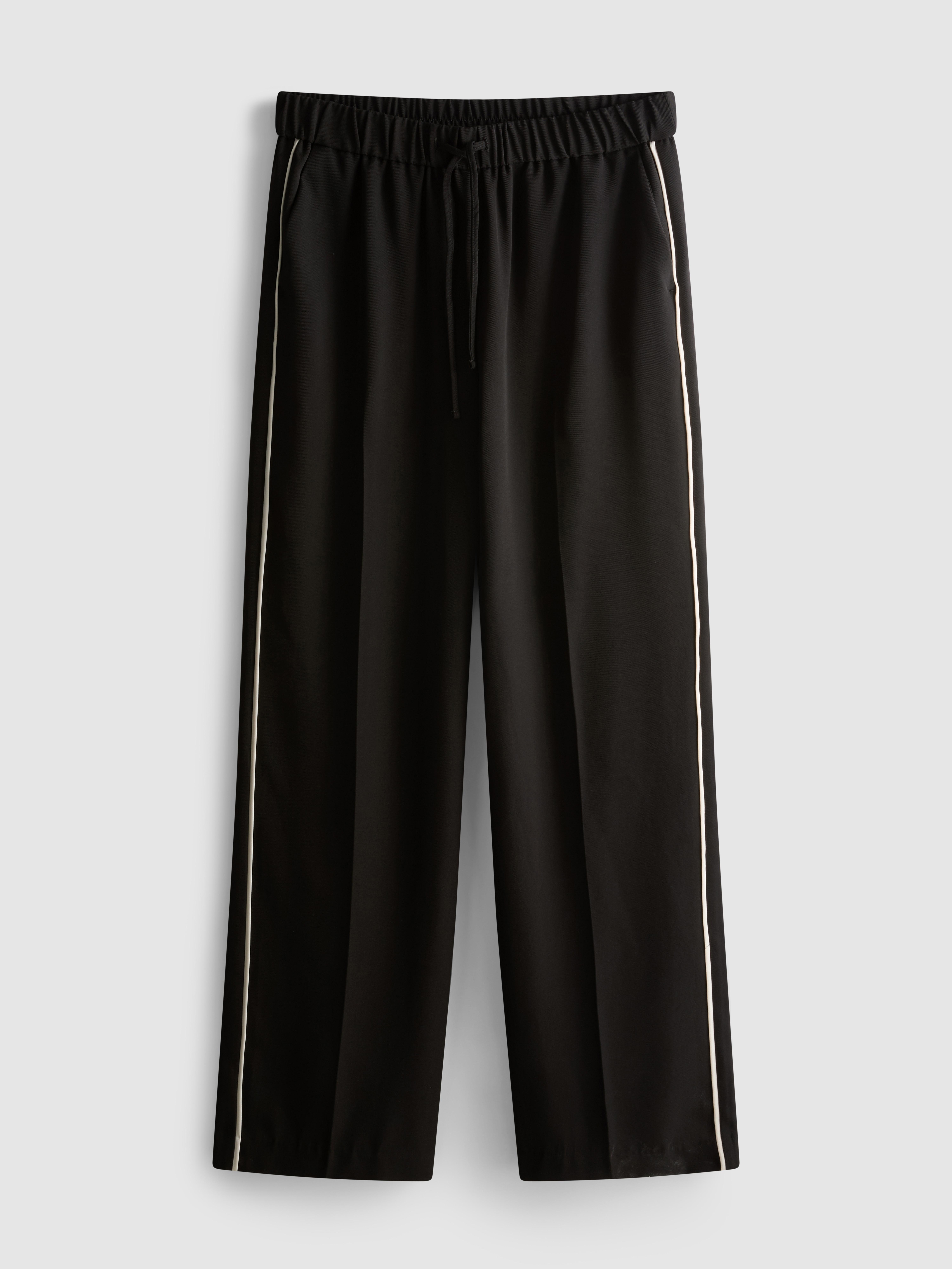 Women's Black Wide-Leg Side-Stripe Pants