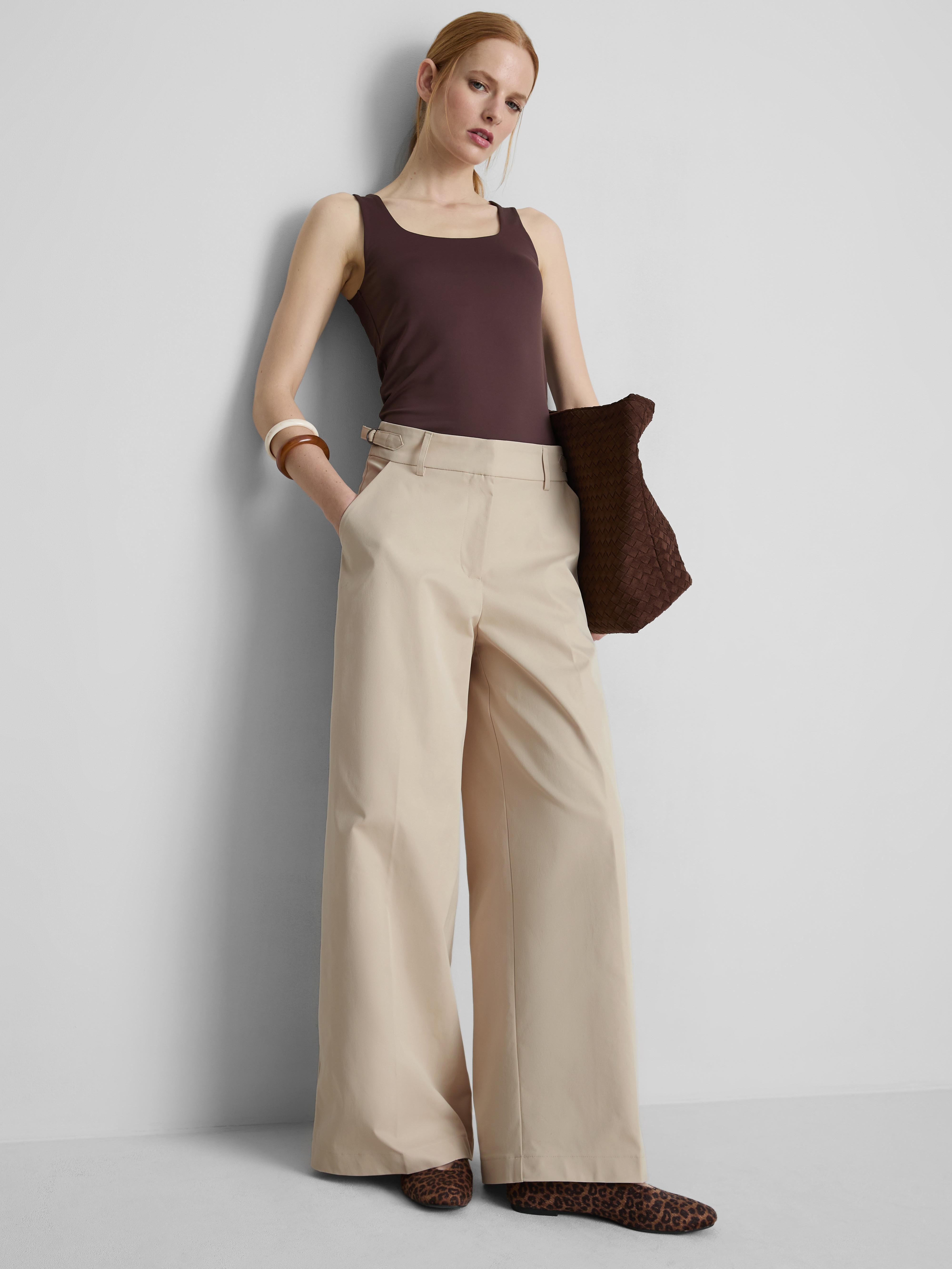 Wide Leg Pleated Belt Detail Trousers