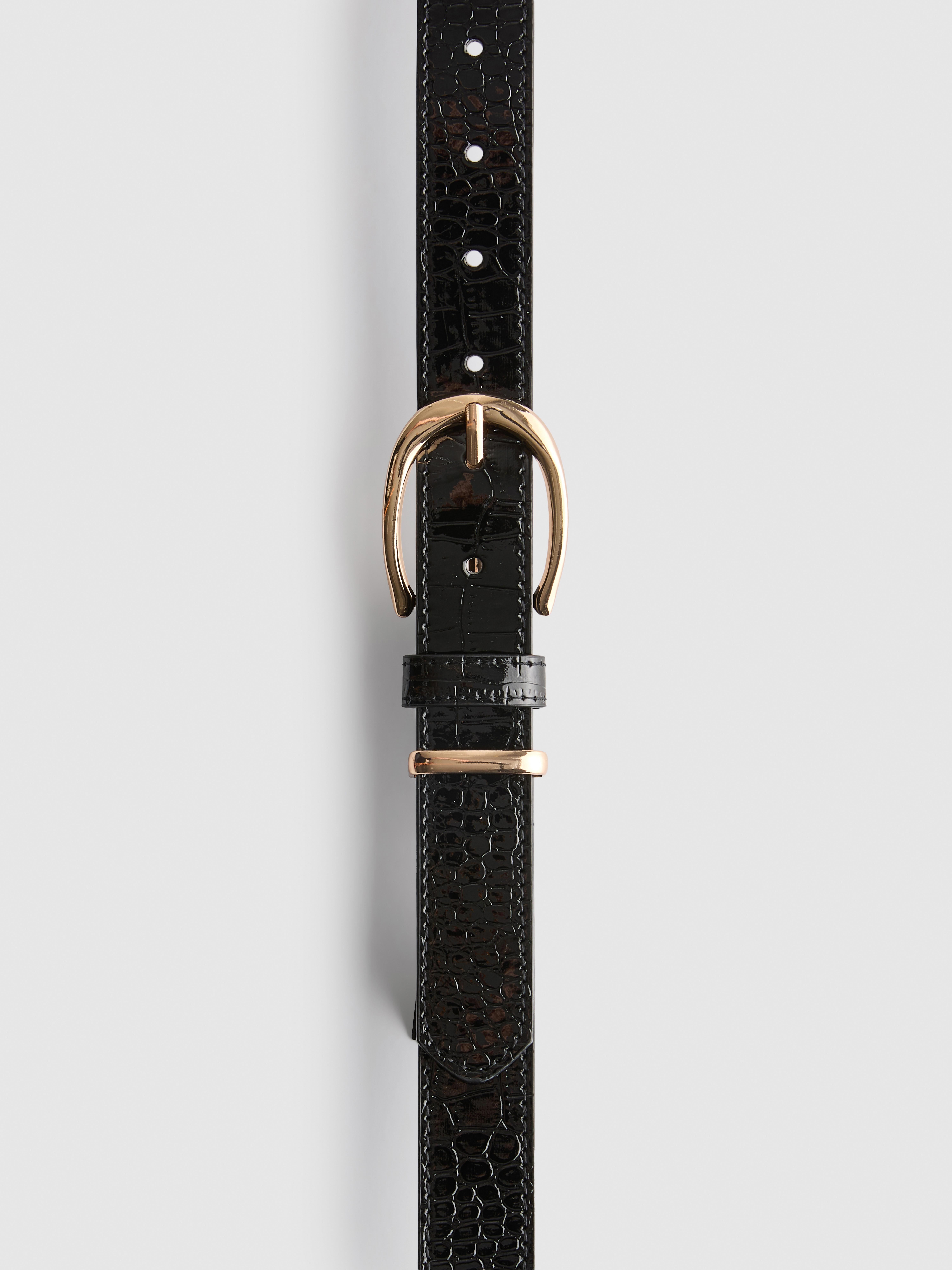 Faux Leather Textured Belt Gold