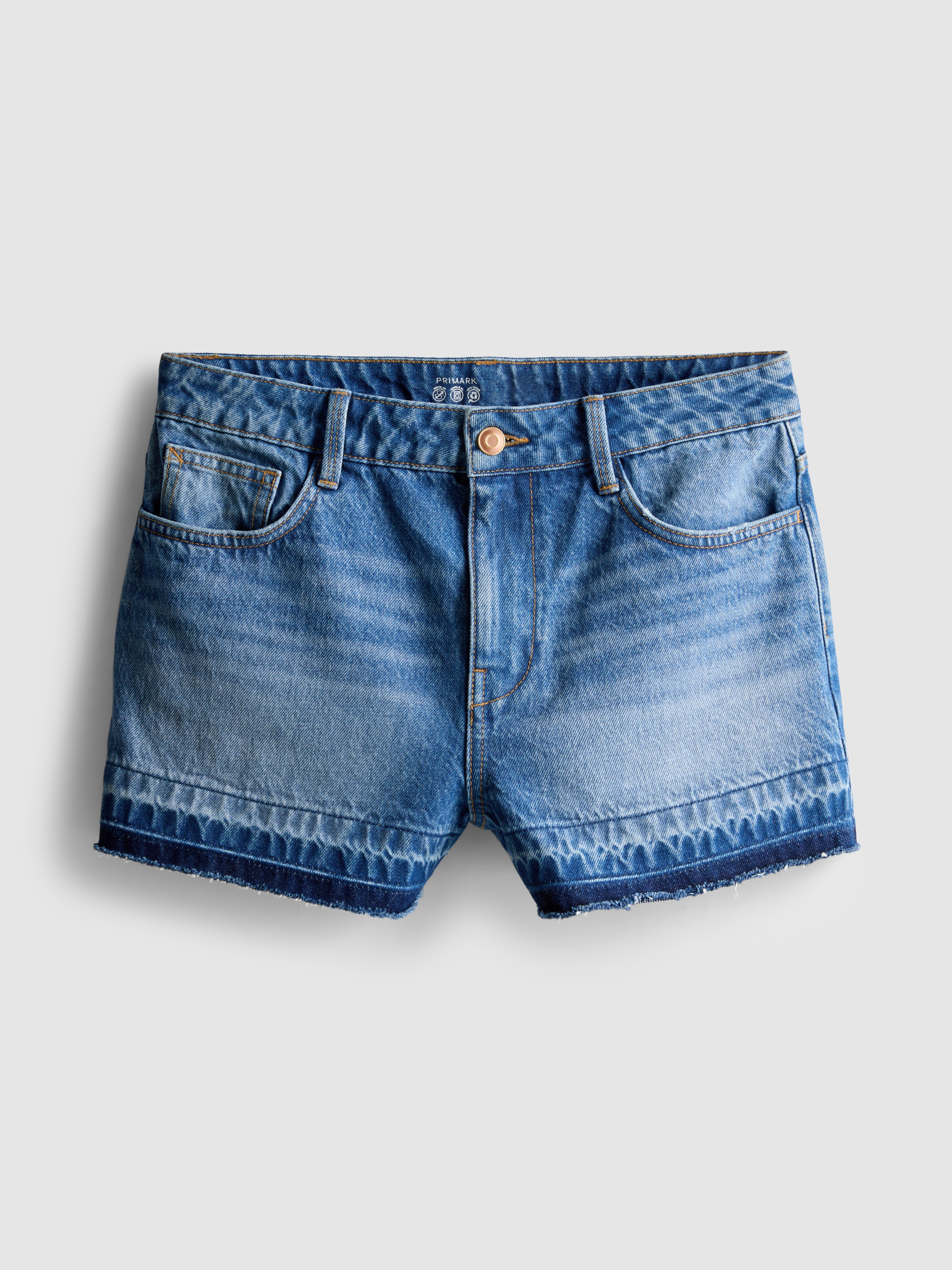 Cotton Denim Raw Hem Shorts