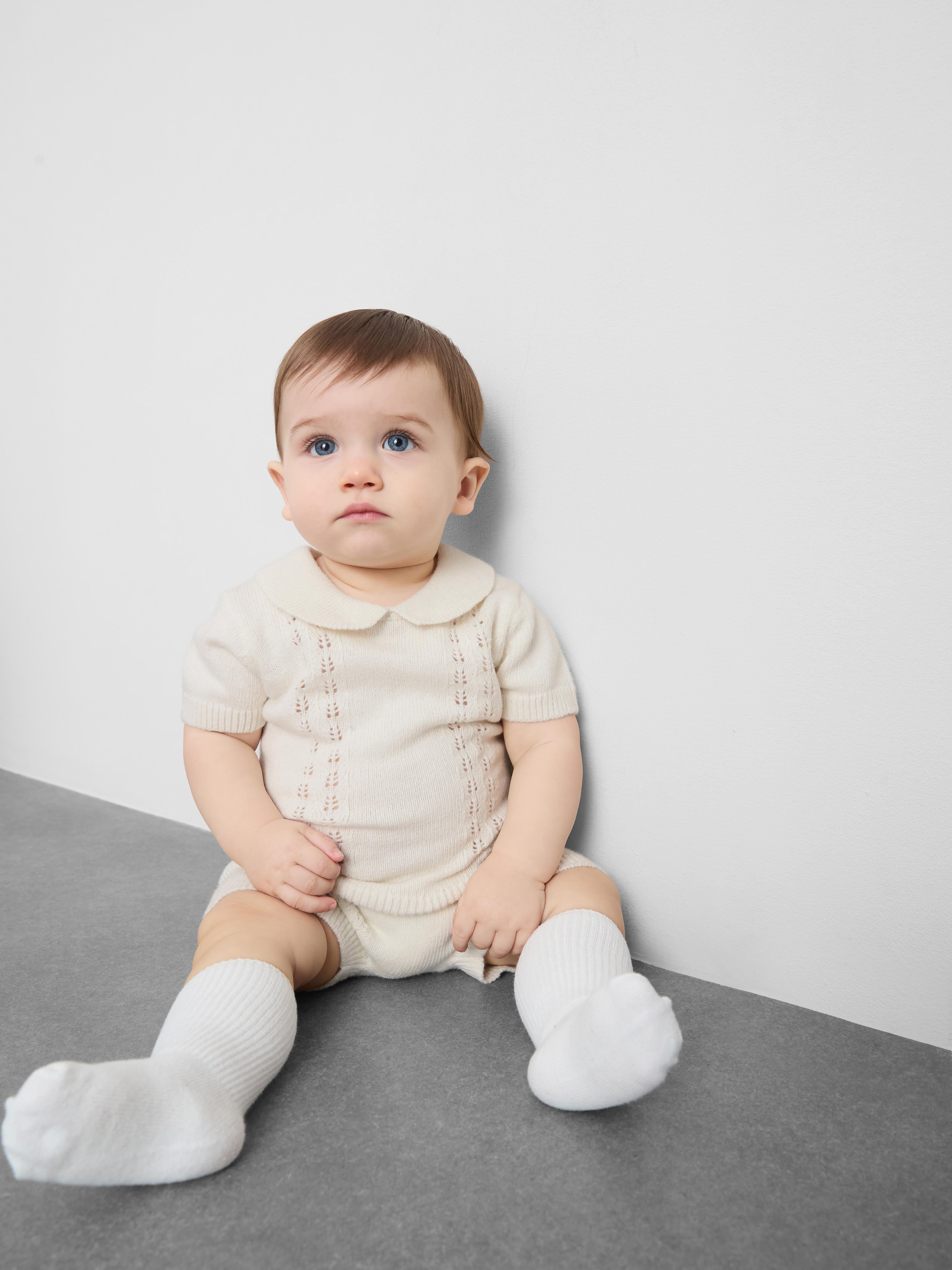 0-9mths | The Edit Knit Collared Top and Shorts Newborn Set