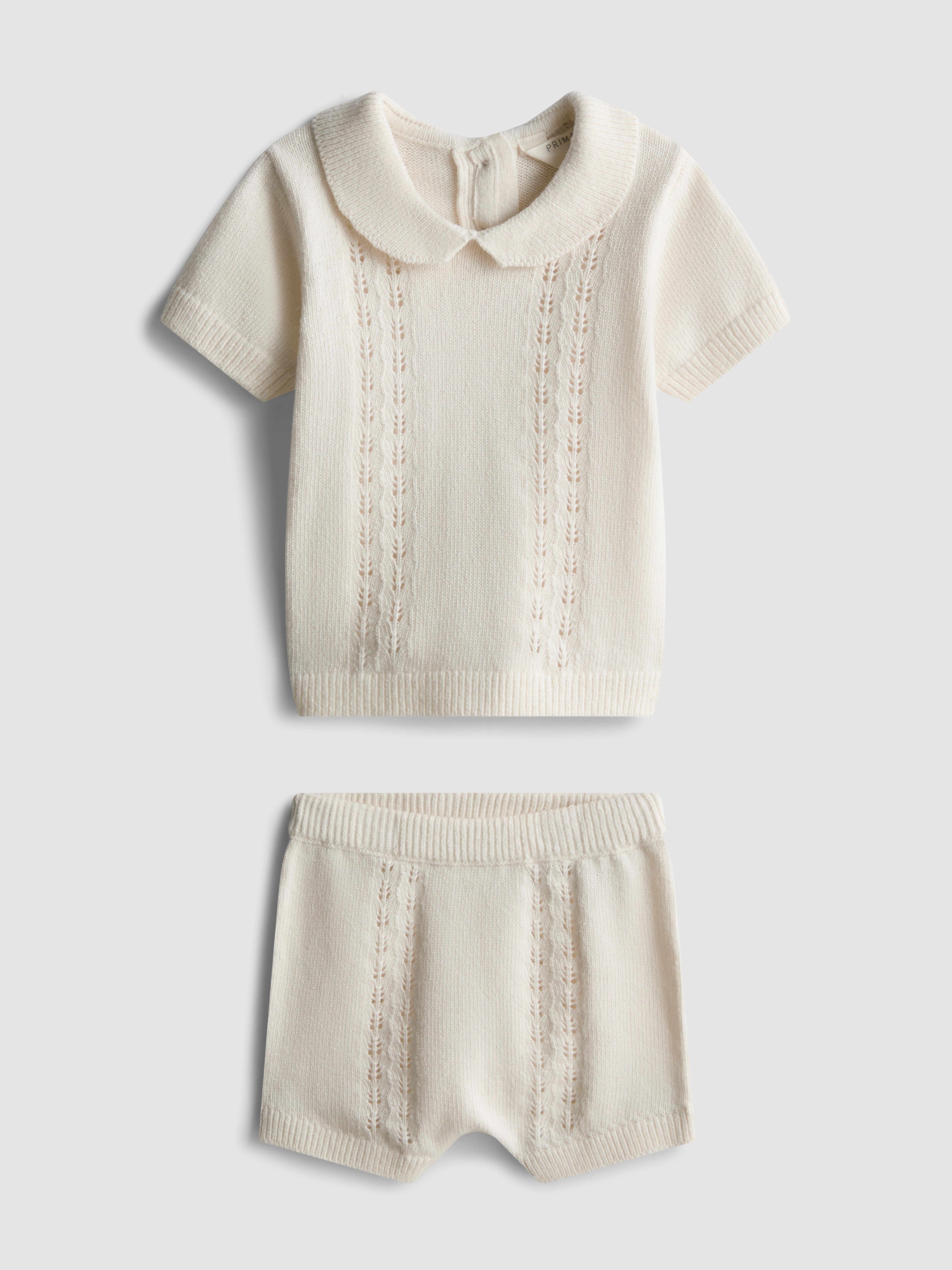 0-9mths | The Edit Knit Collared Top and Shorts Newborn Set