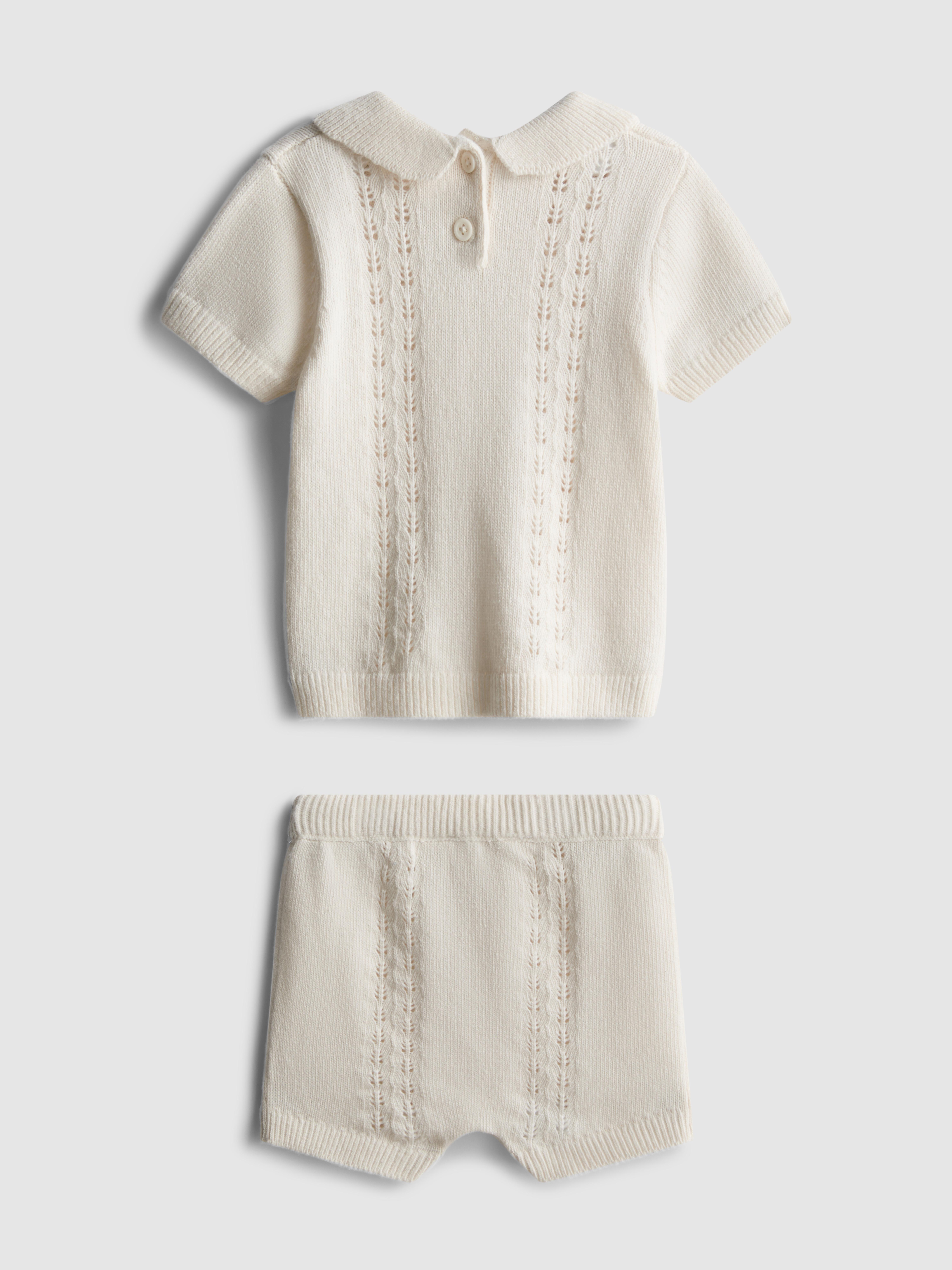 0-9mths | The Edit Knit Collared Top and Shorts Newborn Set