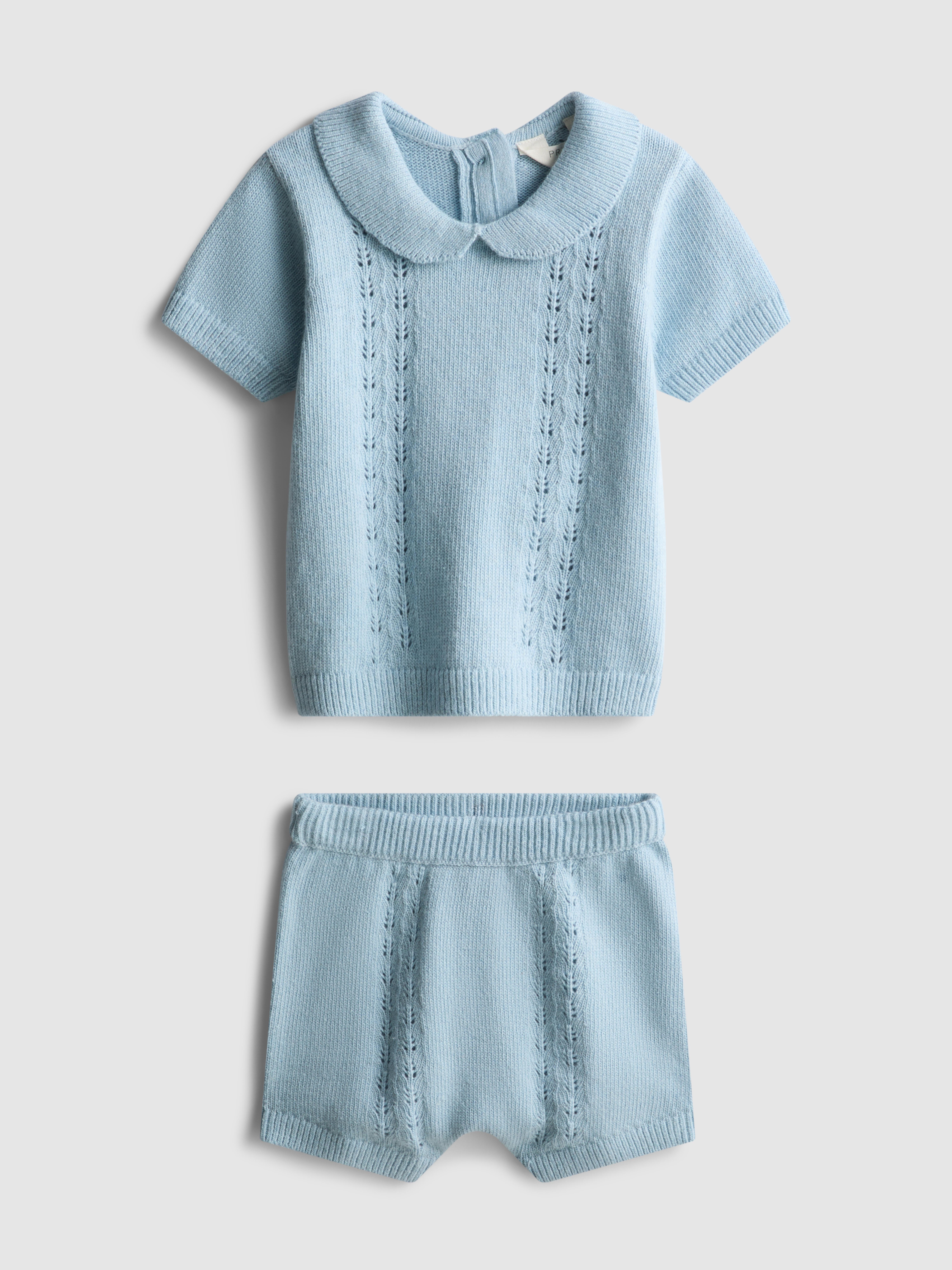 0-9mths | The Edit Knit Collared Top and Shorts Newborn Set