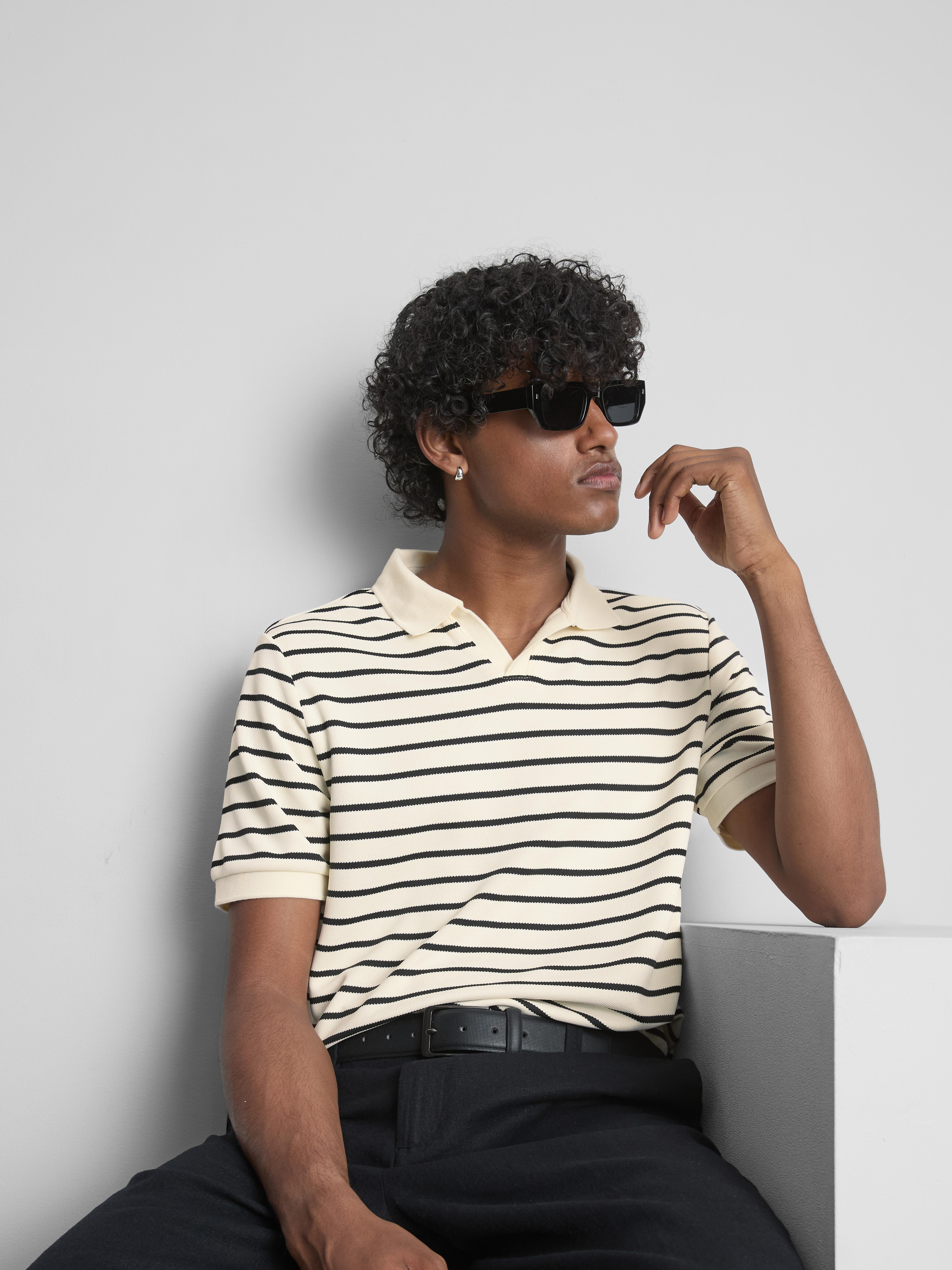 The Edit Textured Stripe Polo Shirt
