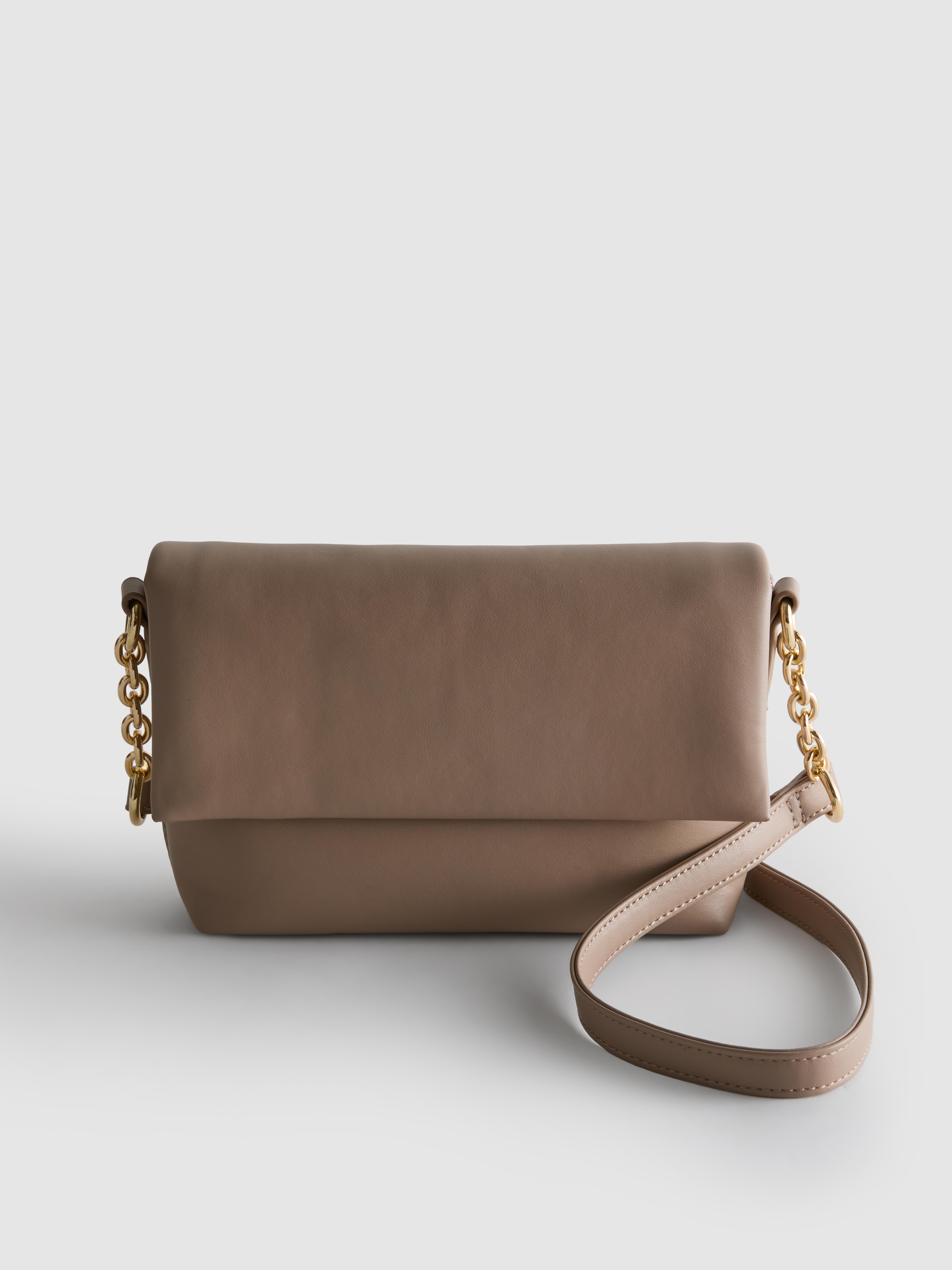 Women's Taupe Flapover Crossbody Purse