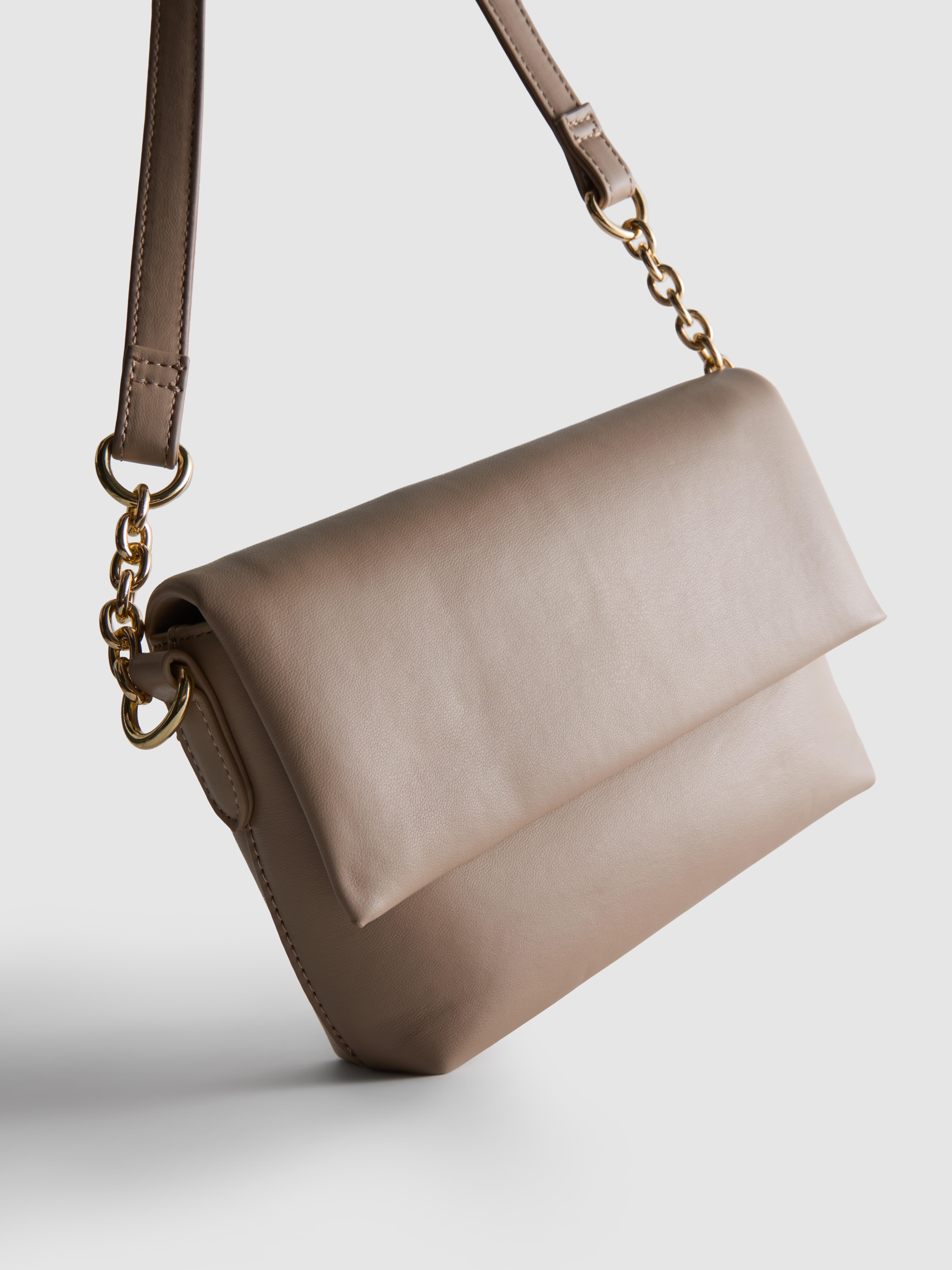 Women's Taupe Flapover Crossbody Purse