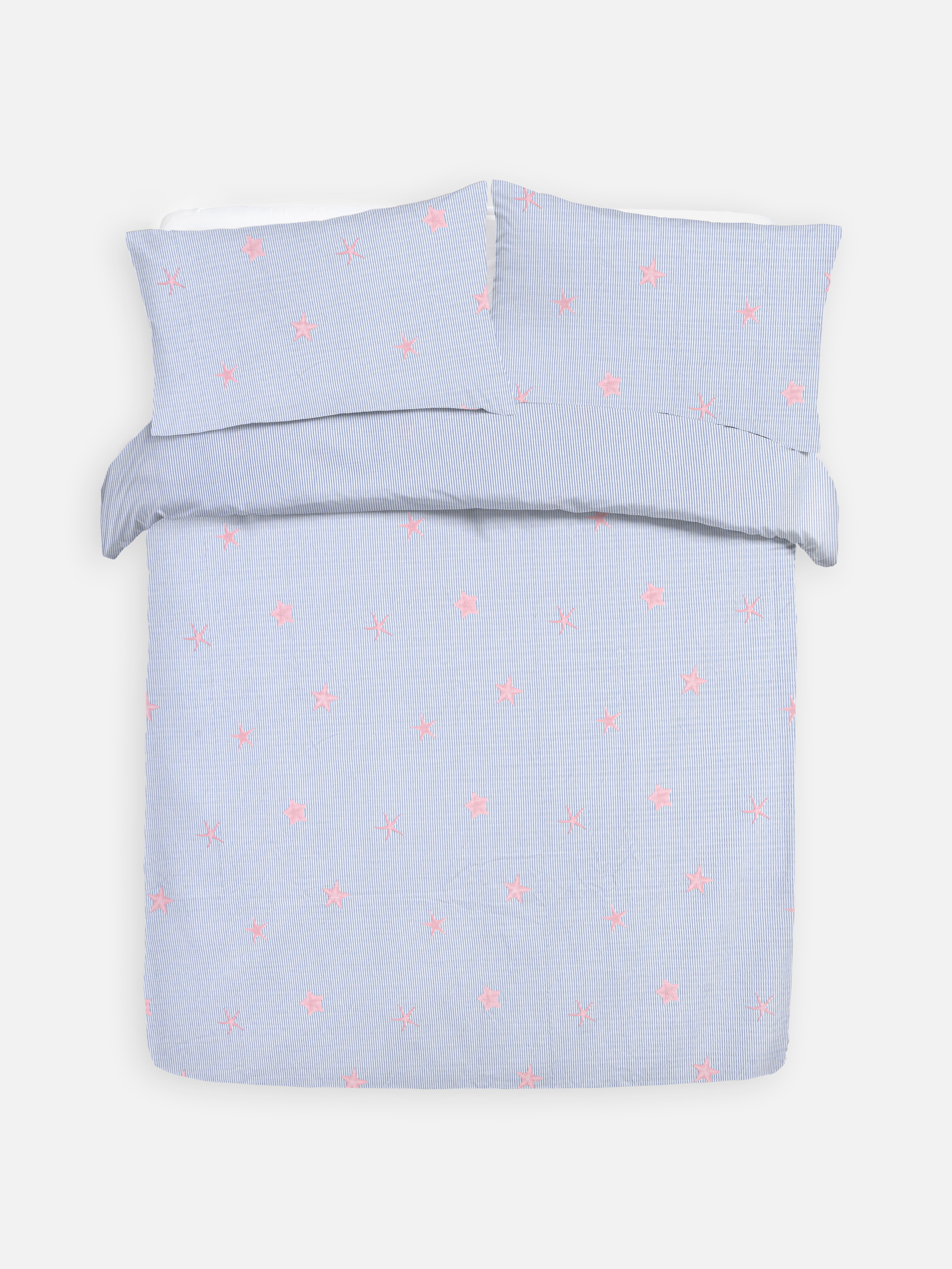 Seersucker-Bettwäscheset mit Streifen- und Seesternmuster, Doppelbett
