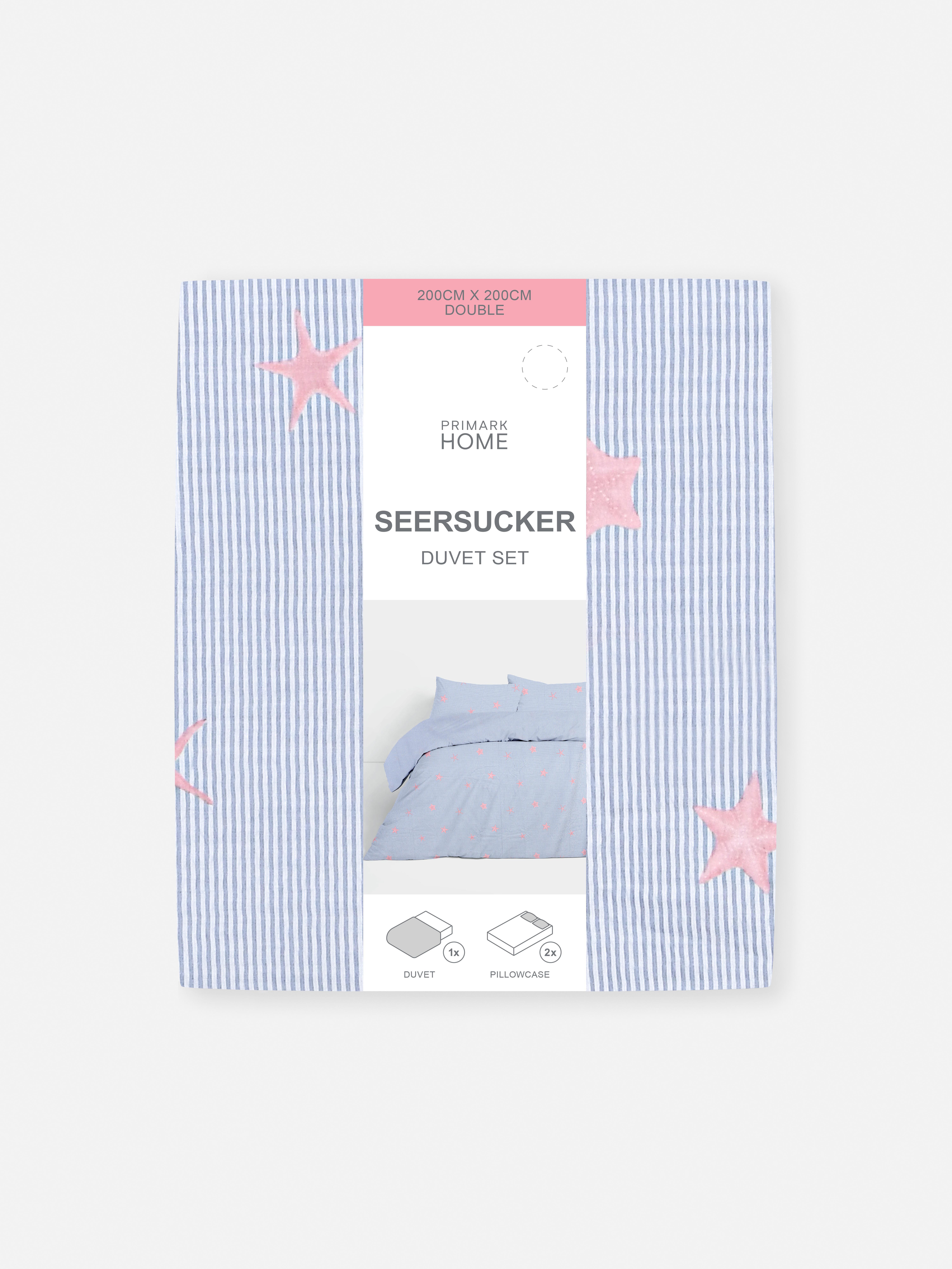 Seersucker-Bettwäscheset mit Streifen- und Seesternmuster, Doppelbett