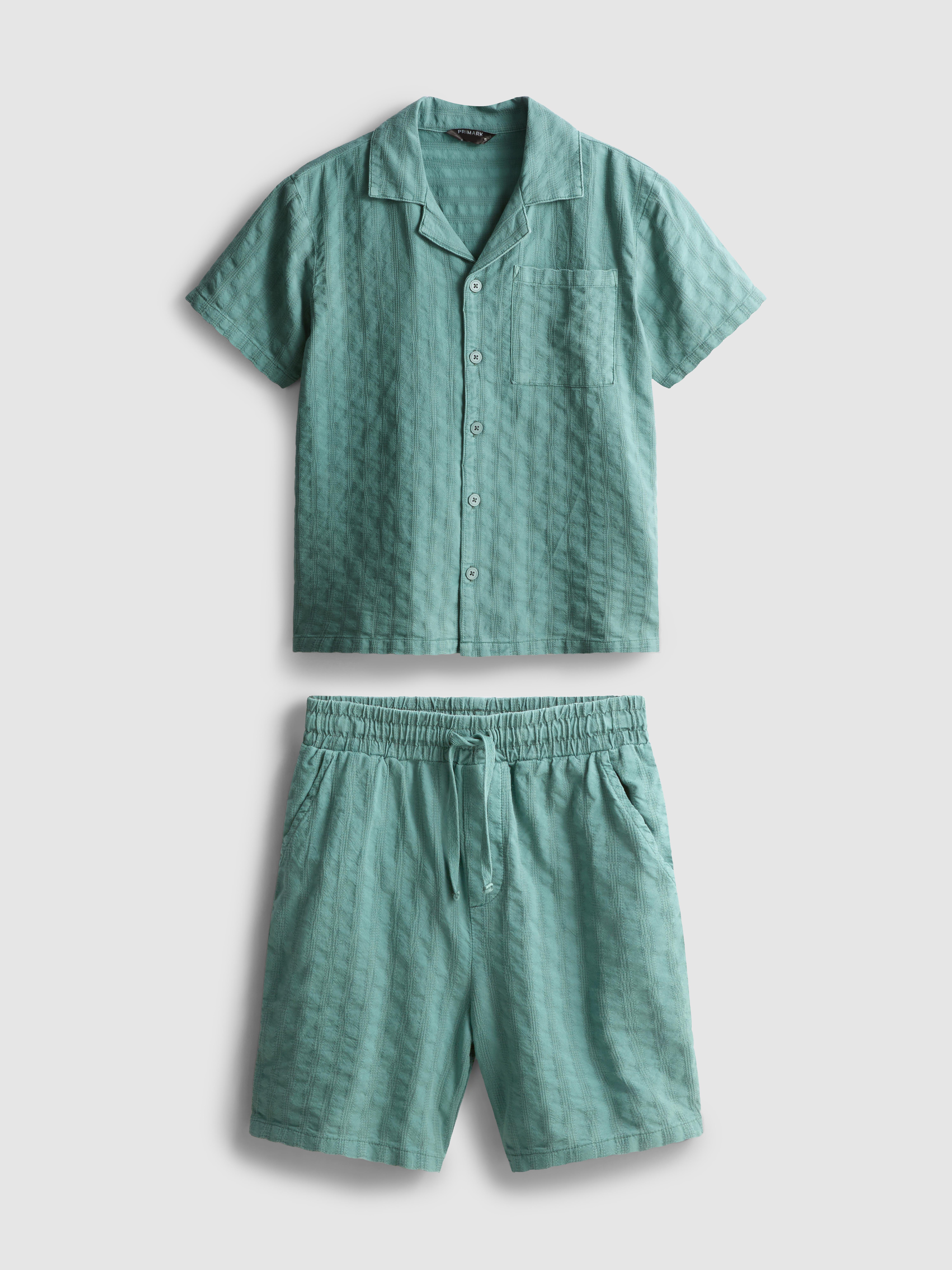 7-15 anos | Camisa colarinho aberto/calções textura