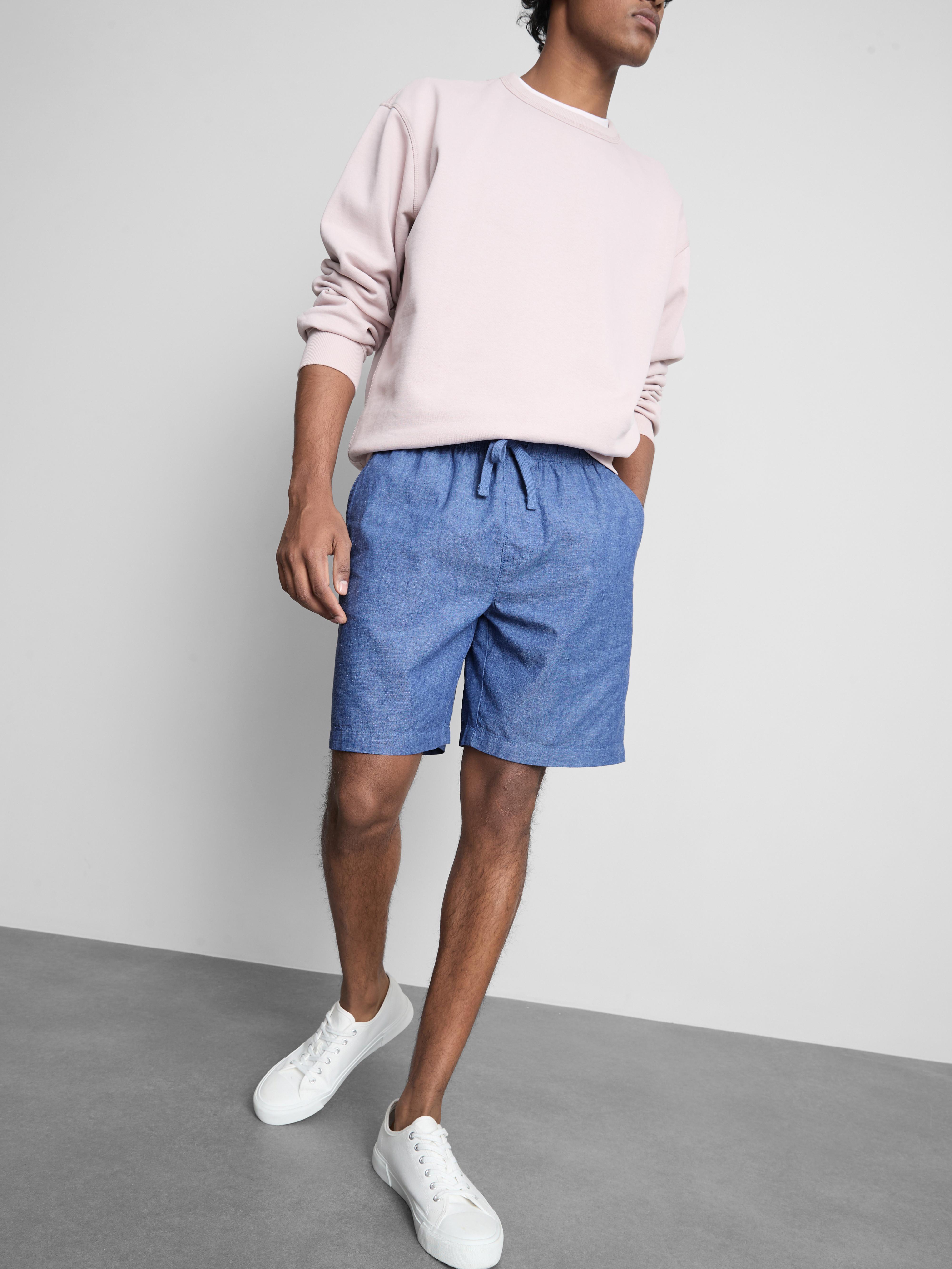 Linen Blend Drawstring Shorts