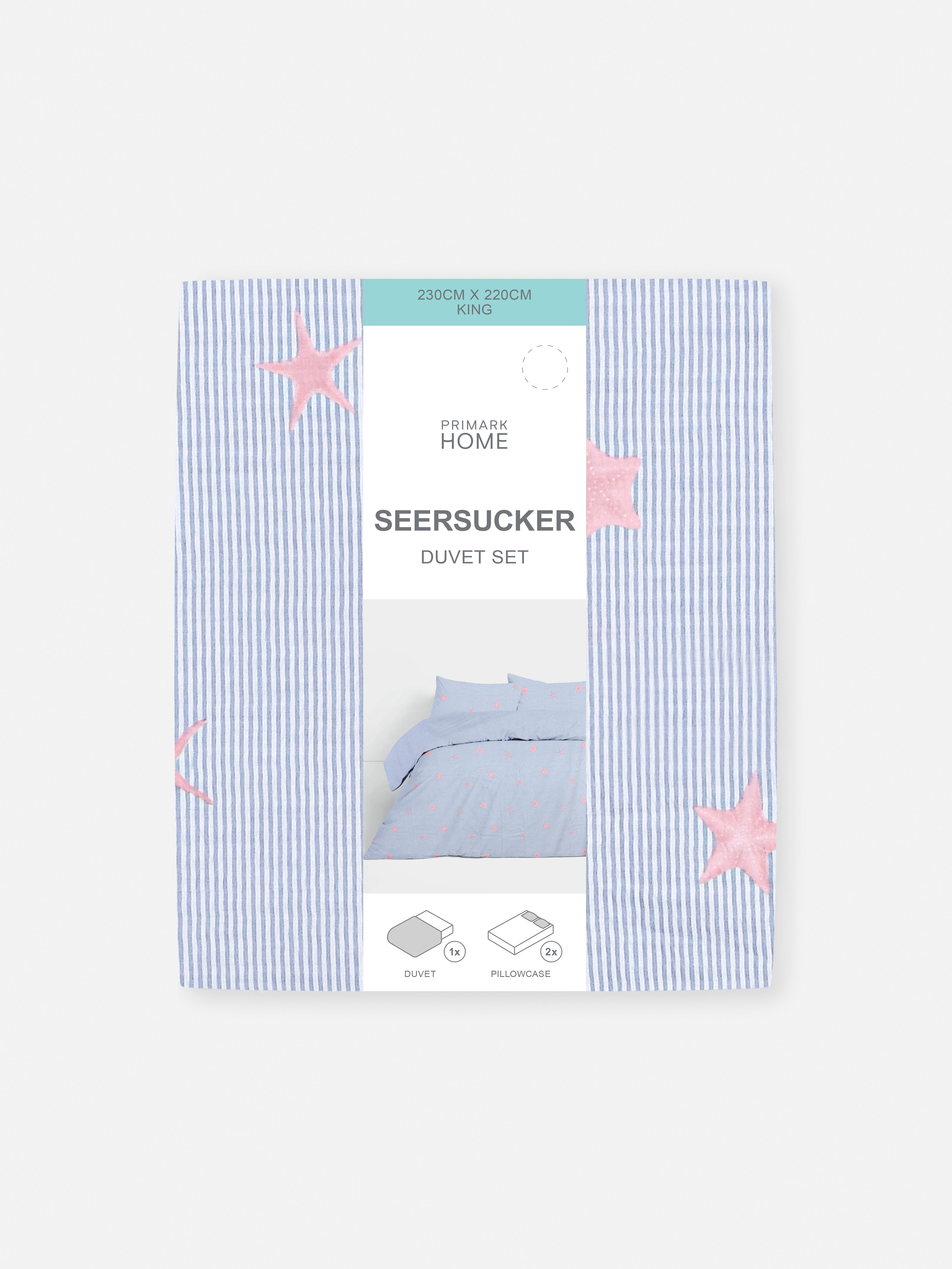 Seersucker Stripe And Starfish King Duvet Cover Set