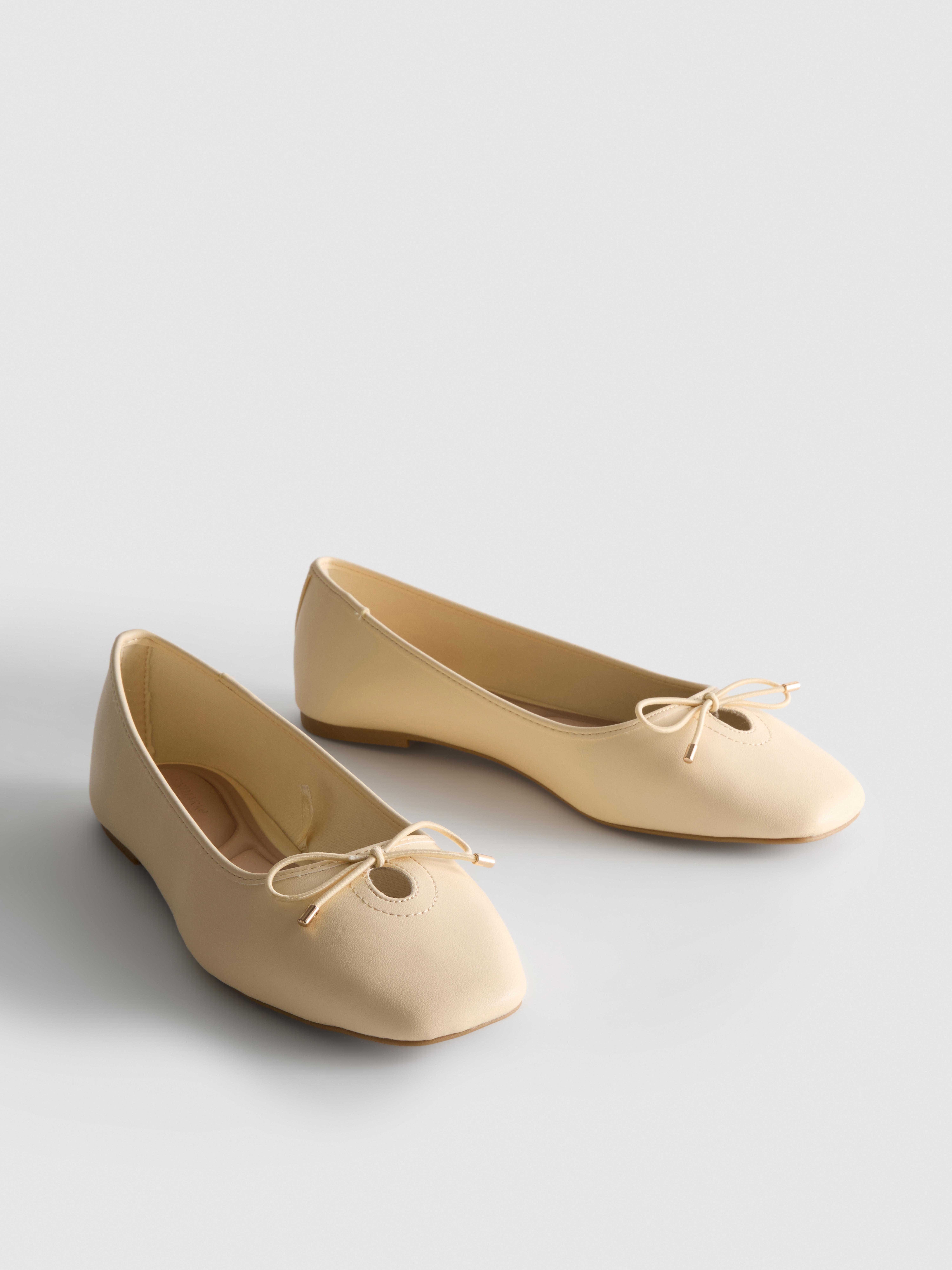 Wide Fit Faux Leather Square Toe Ballet Slip Ons