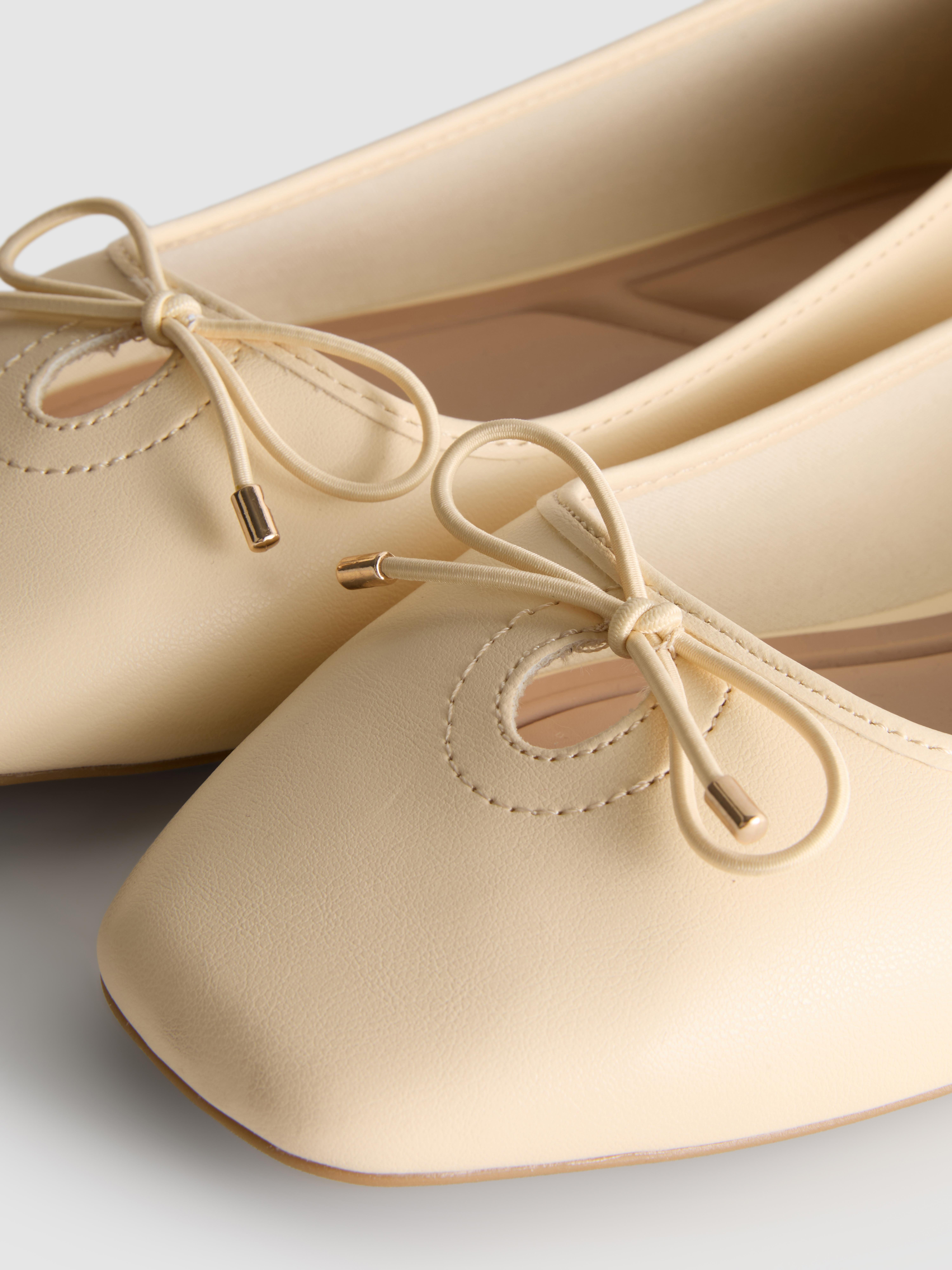 Wide Fit Faux Leather Square Toe Ballet Slip Ons