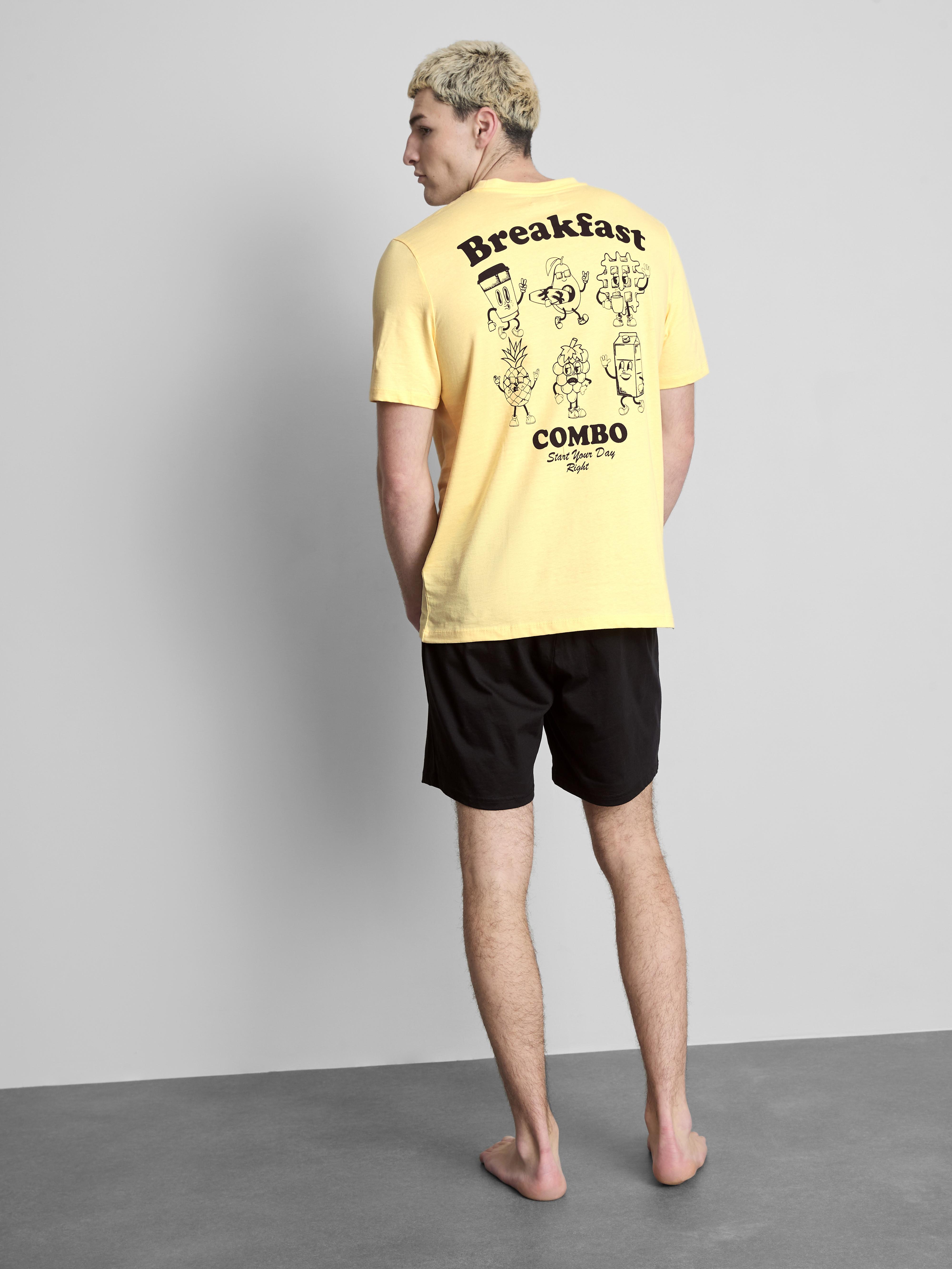 Pigiama corto a nido d'ape con grafica colazione