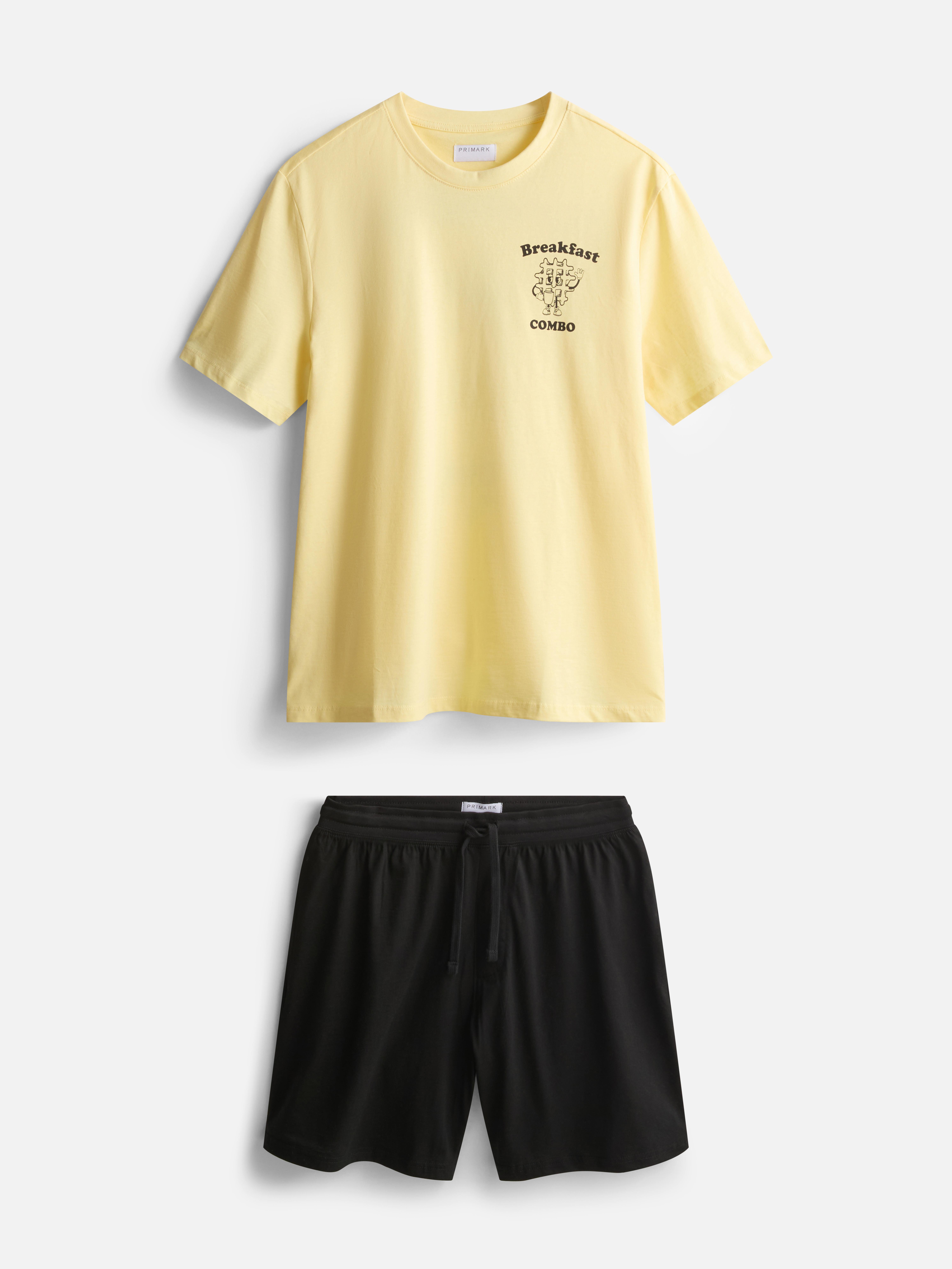 Pigiama corto a nido d'ape con grafica colazione