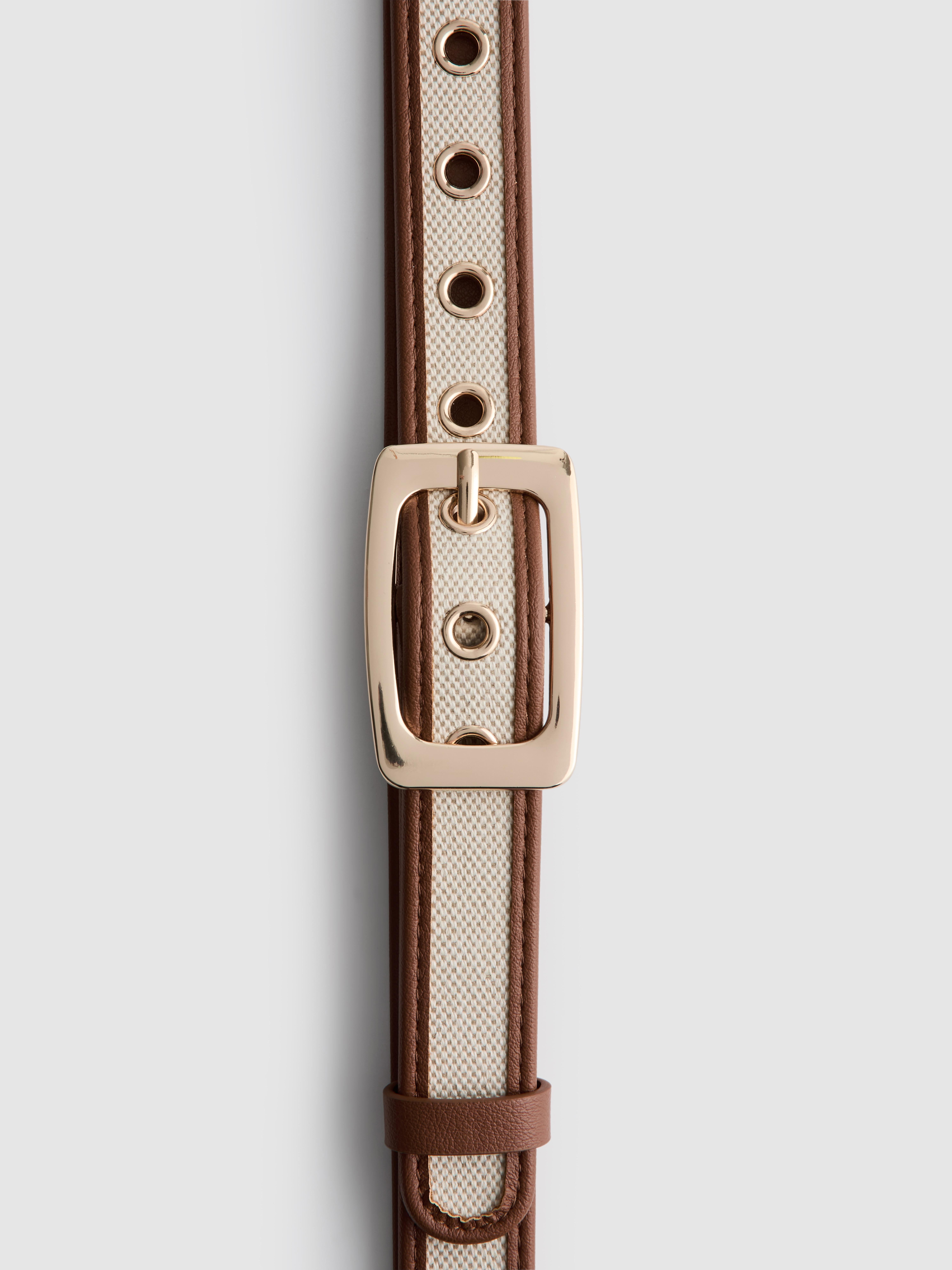 Faux Leather Canvas Buckle Belt