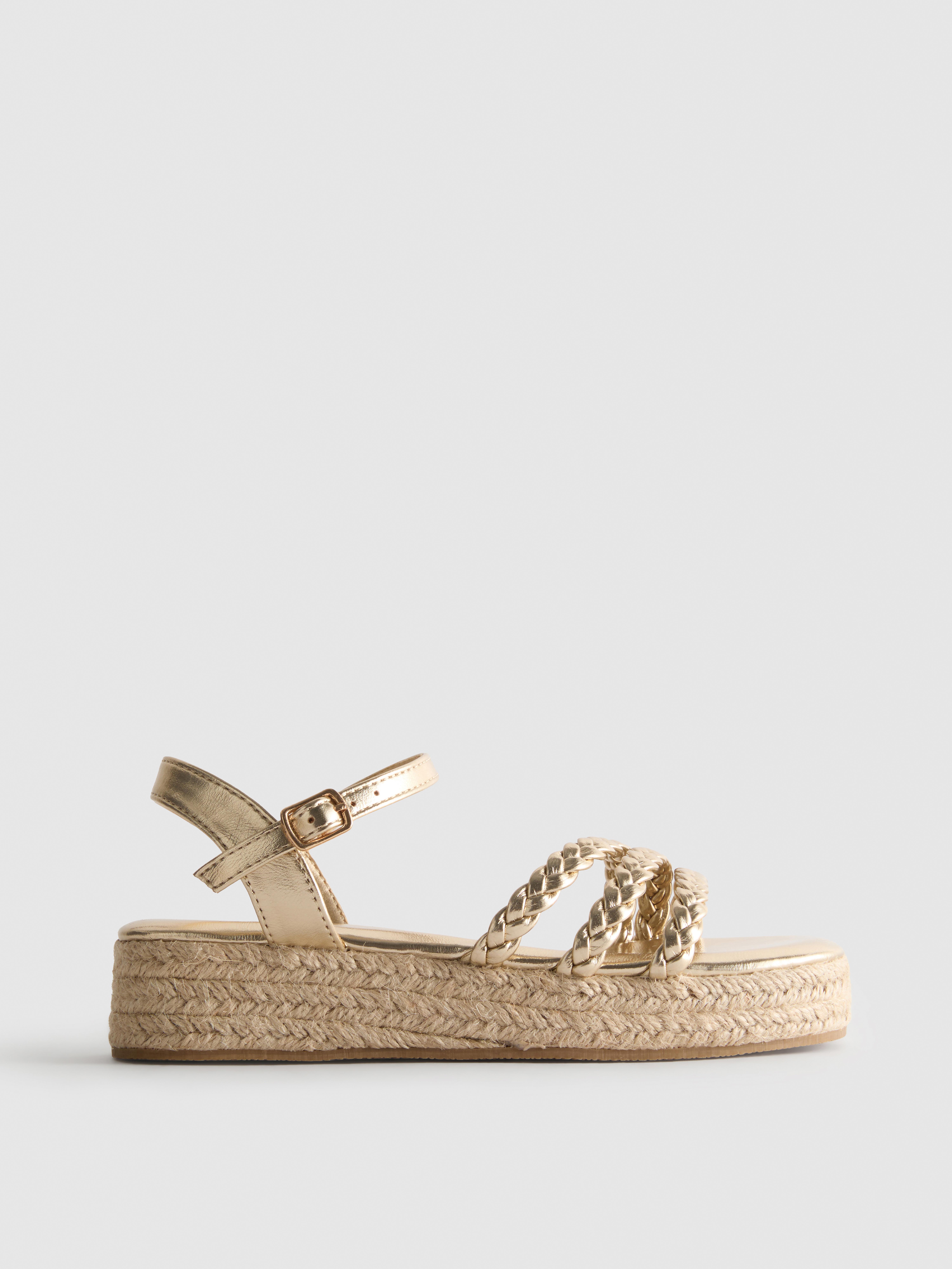 Braided Strap Wedge Espadrille Sandals