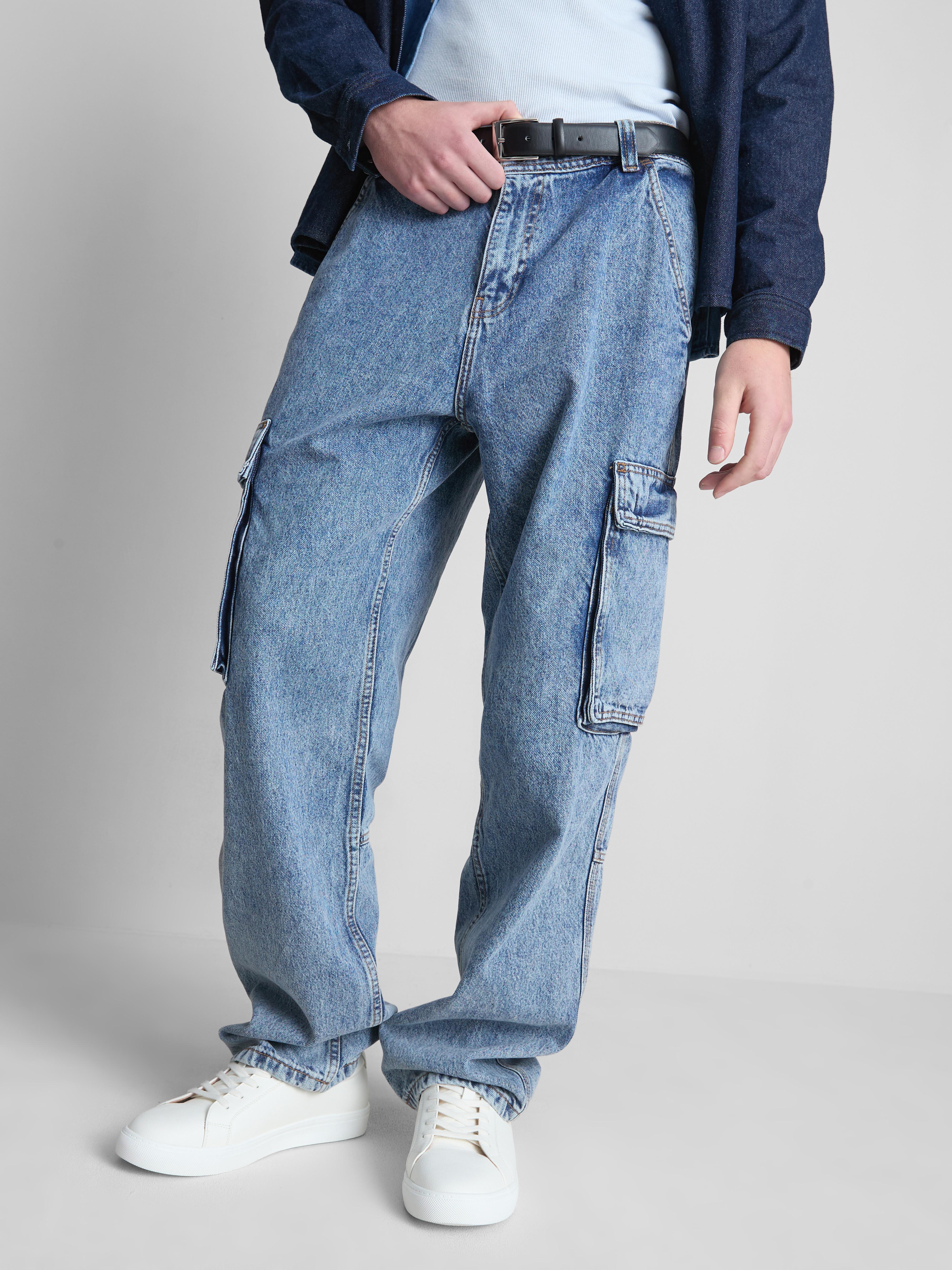 Mid-Rise Loose Cargo Jeans