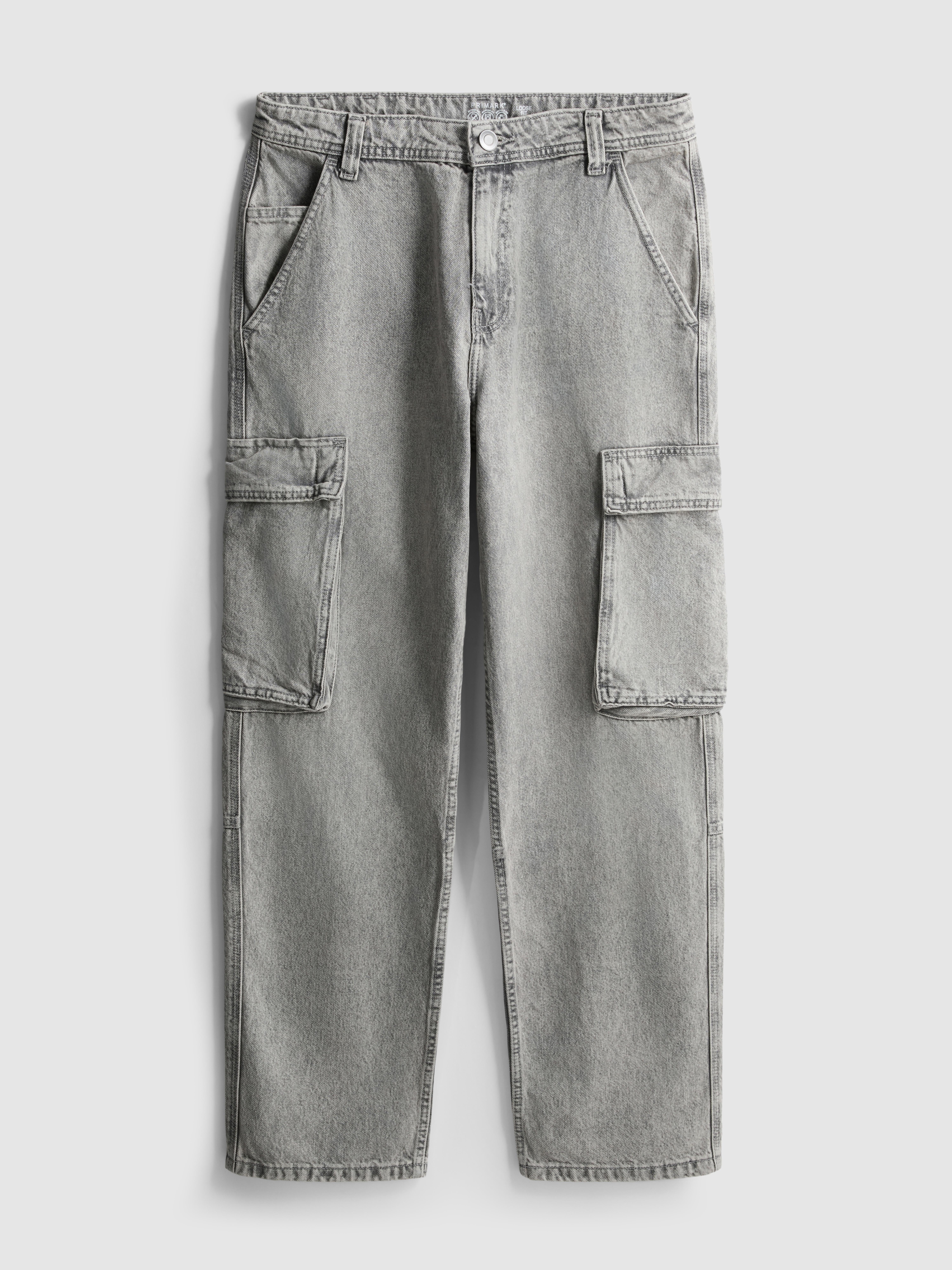 Calças ganga cargo folgadas cintura média