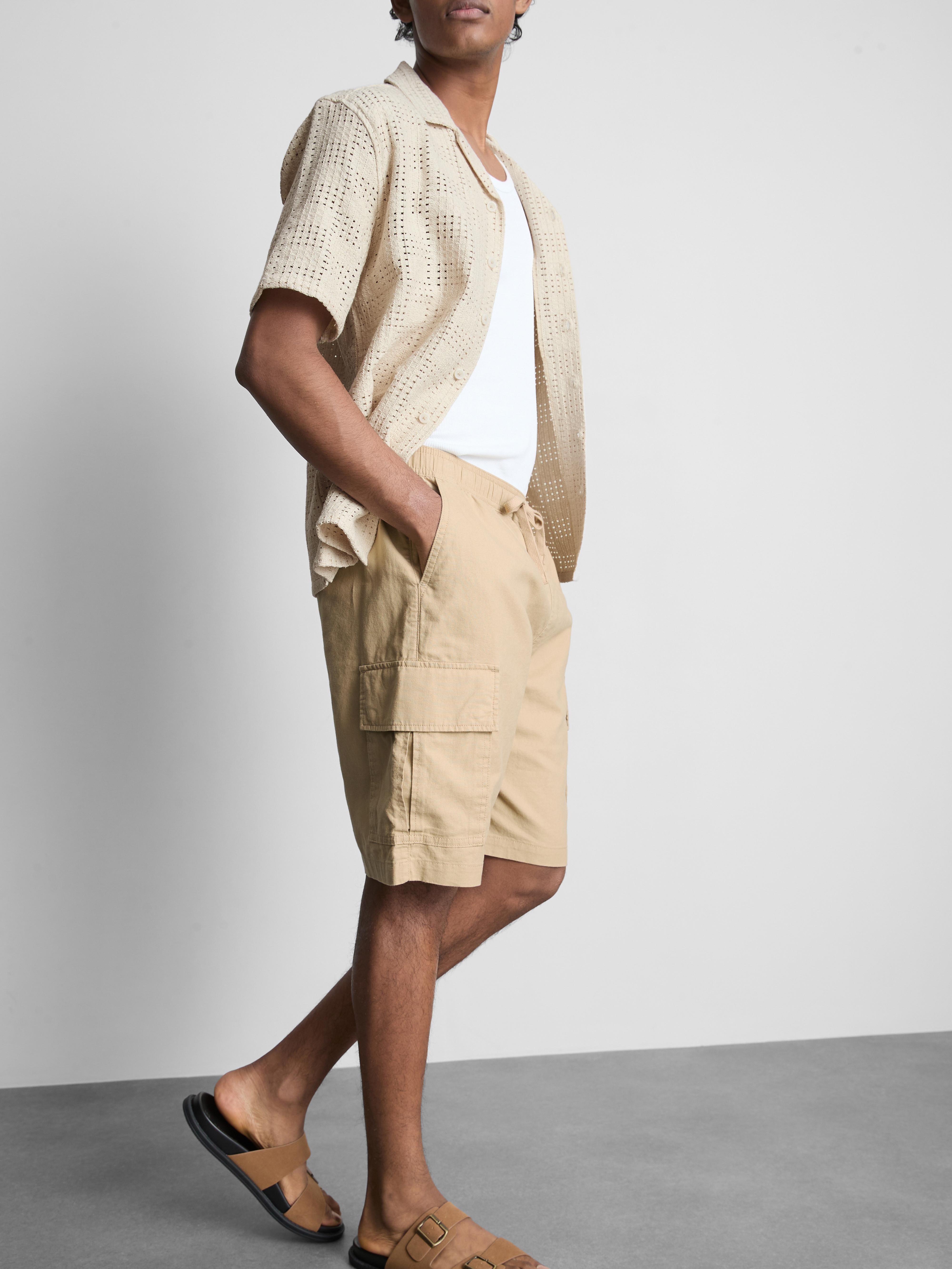 Linen-Blend Cargo Shorts