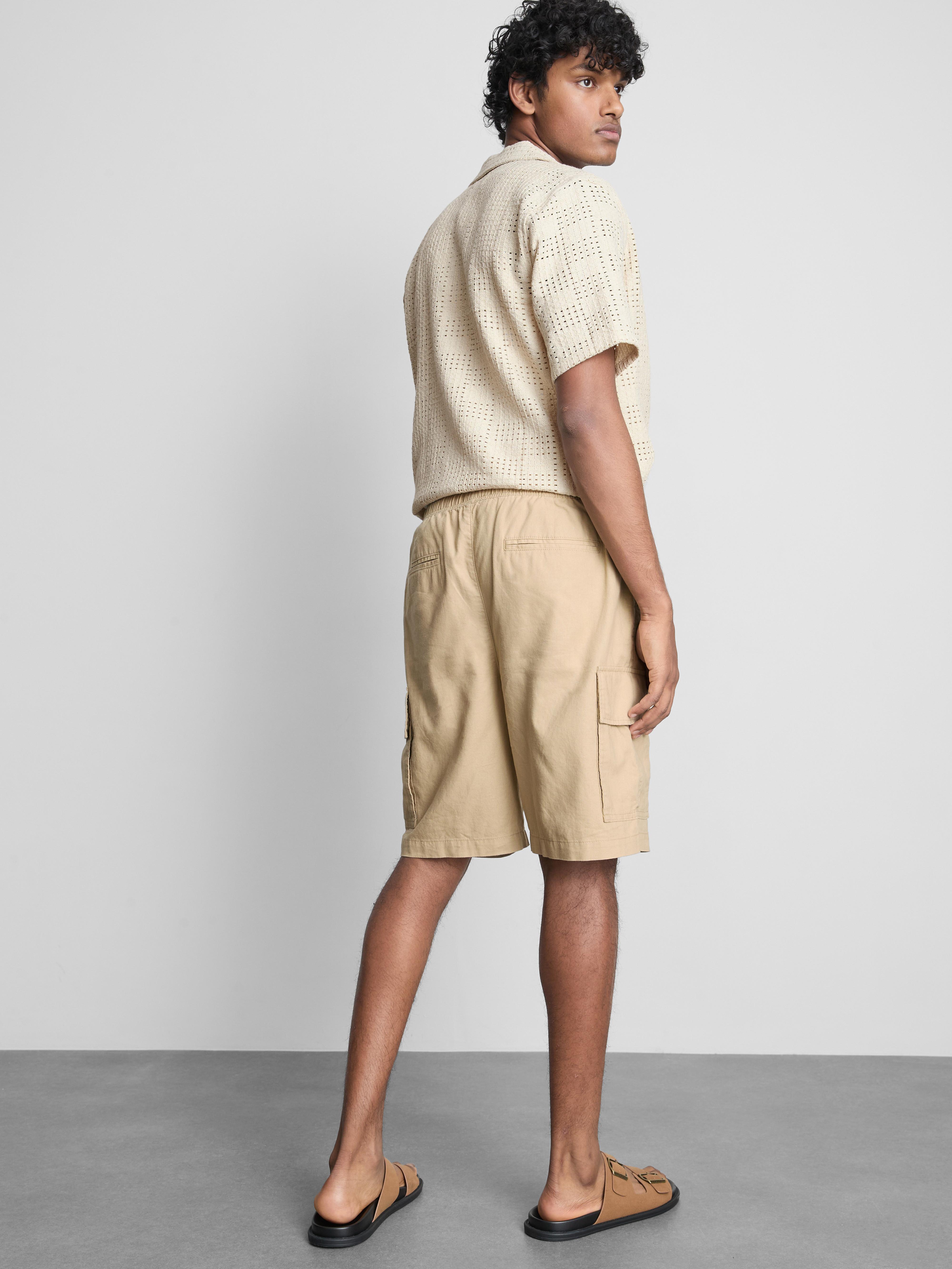 Linen-Blend Cargo Shorts