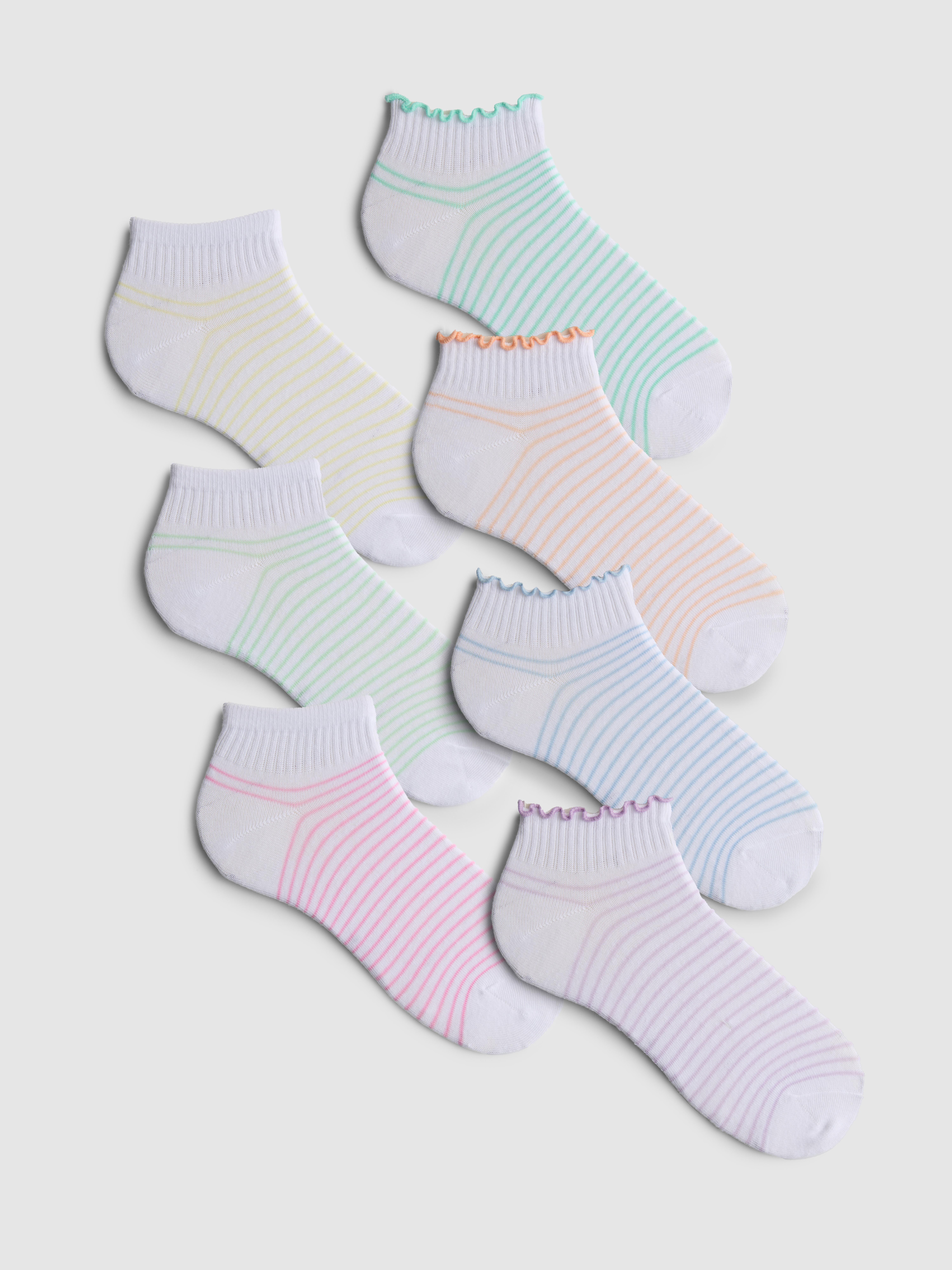 7pk Multicolor Stripe Ankle Socks