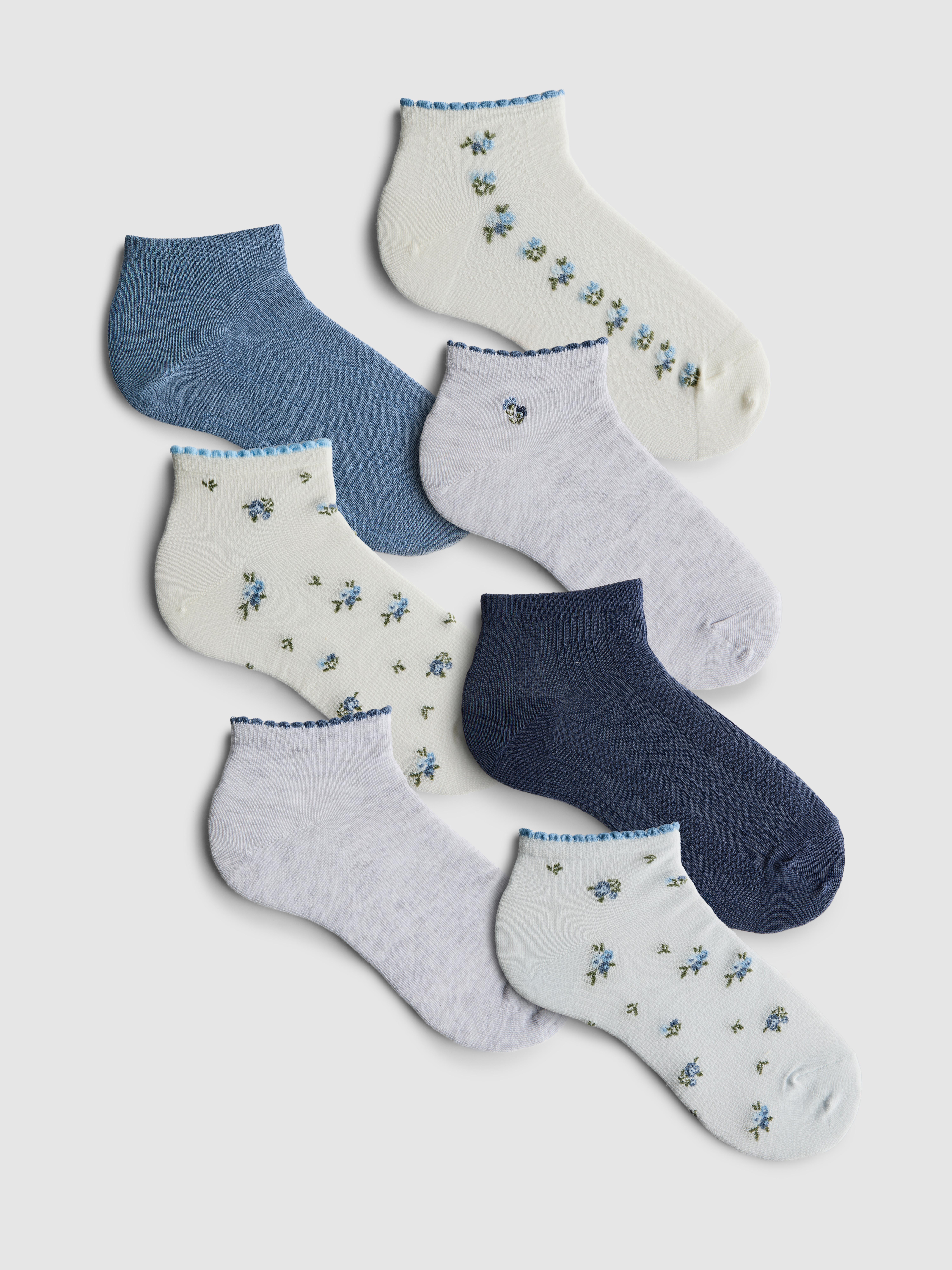 Sneakersocken mit Blümchenmuster, 7er-Pack